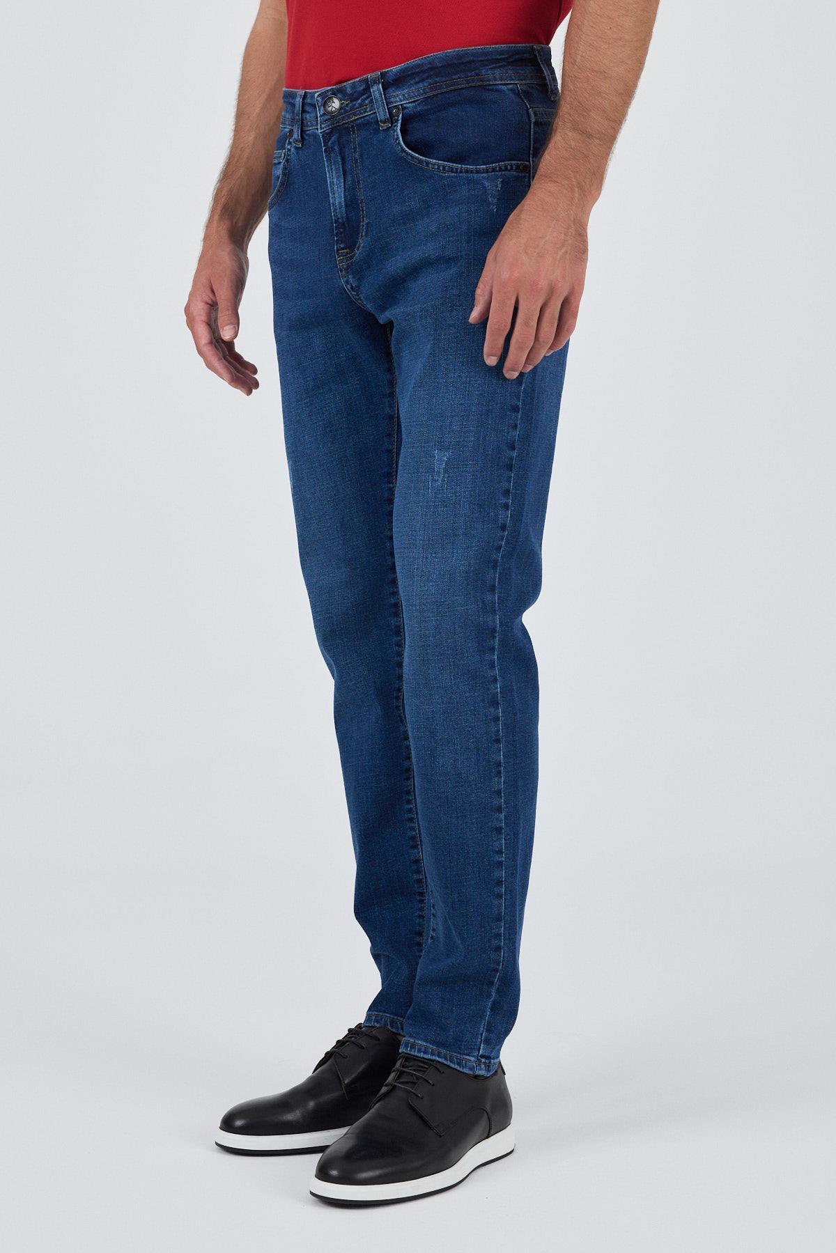 İMZA Mavi Gabardin 5 Cep Düz Paça Casual Slim Fit Pamuklu Denim Jean Pantolon 1023250150 görsel 2