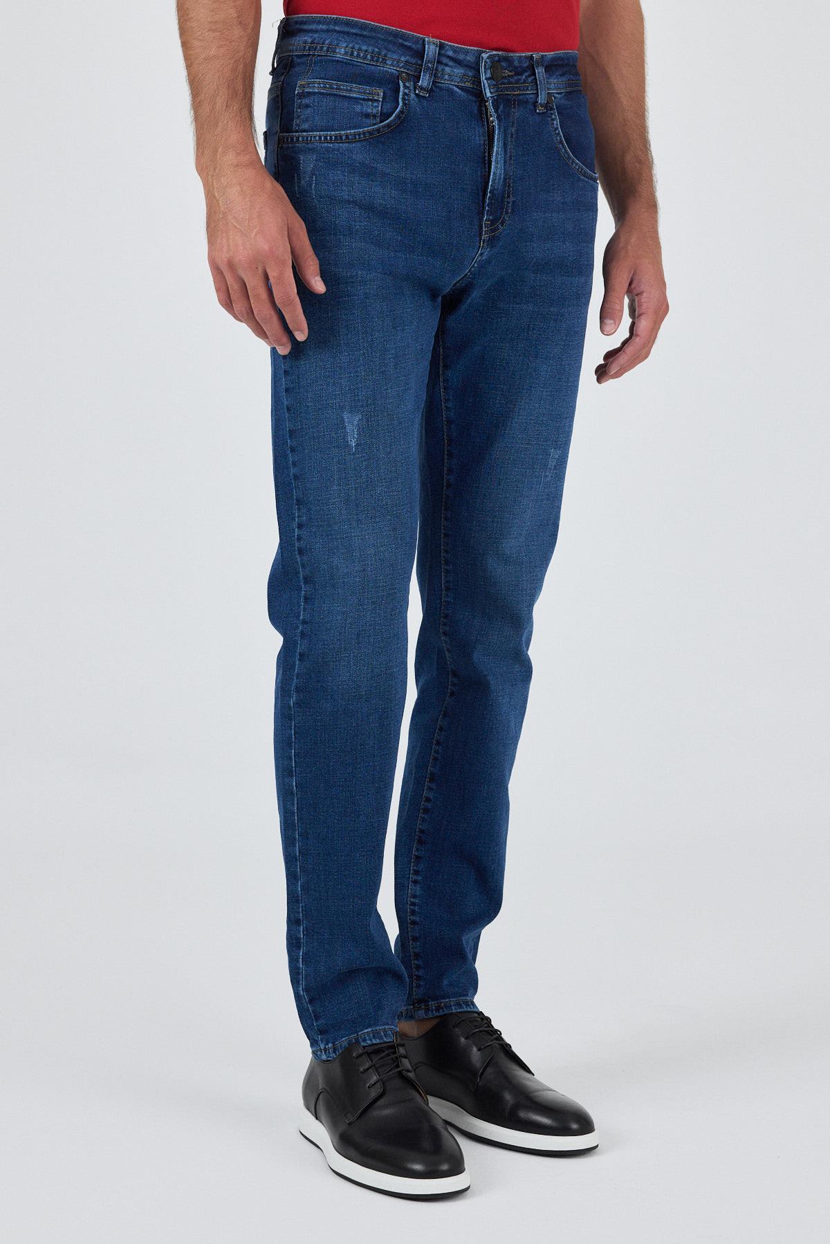 İMZA Mavi Gabardin 5 Cep Düz Paça Casual Slim Fit Pamuklu Denim Jean Pantolon 1023250150 görsel 3