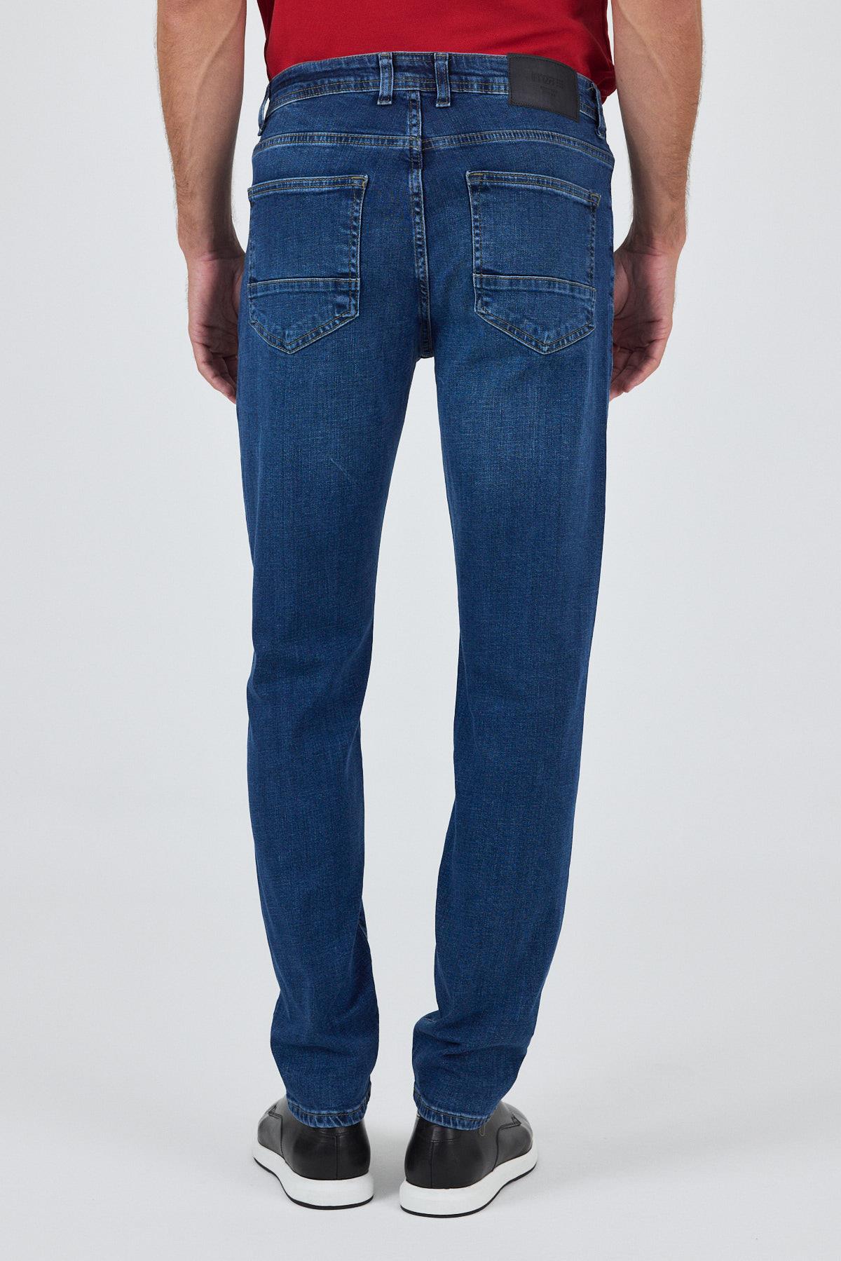 İMZA Mavi Gabardin 5 Cep Düz Paça Casual Slim Fit Pamuklu Denim Jean Pantolon 1023250150 görsel 5