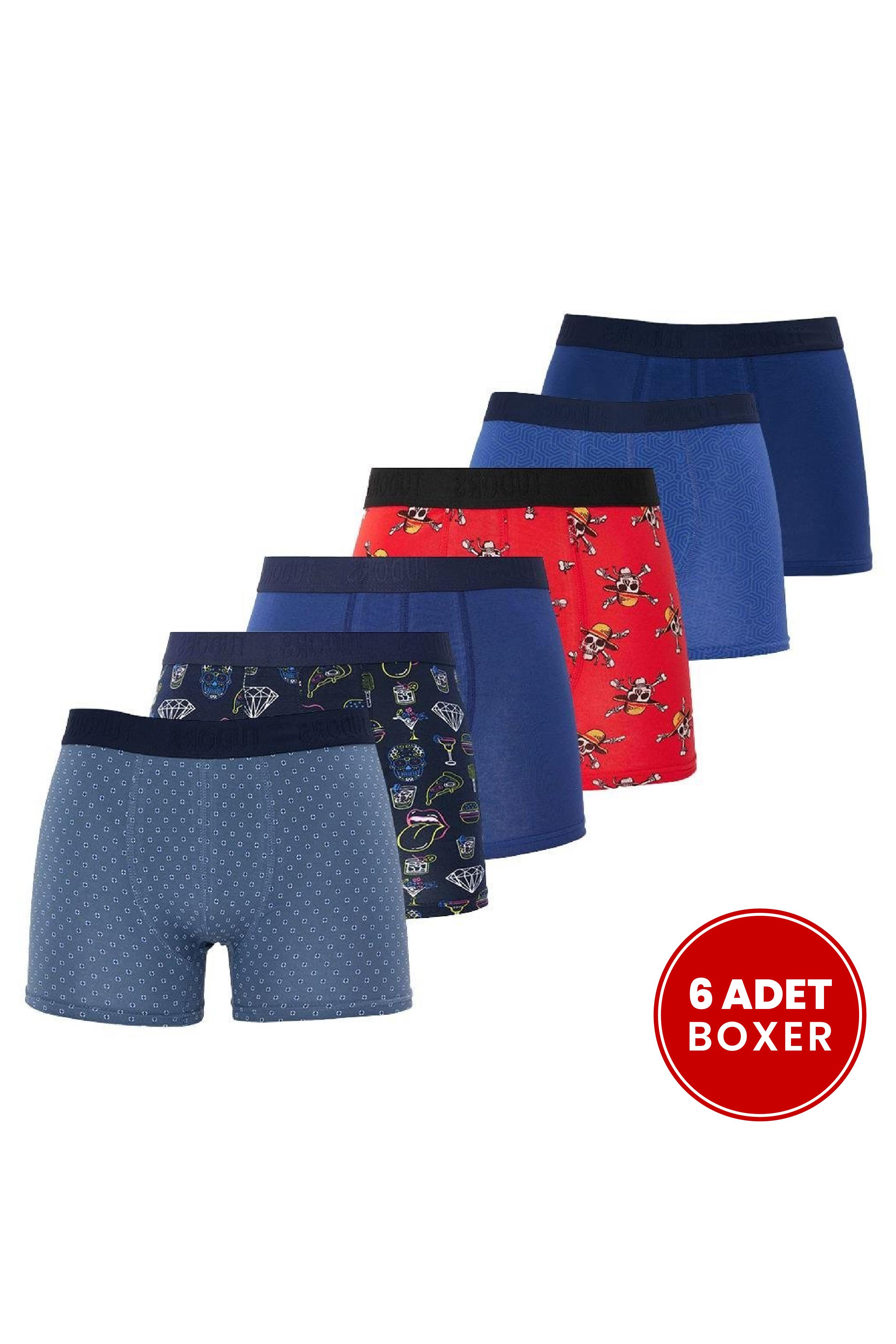 TUDORS Erkek 6'Lı Pamuklu Elastanlı Esnek Kumaş Premium Seri Boxer
