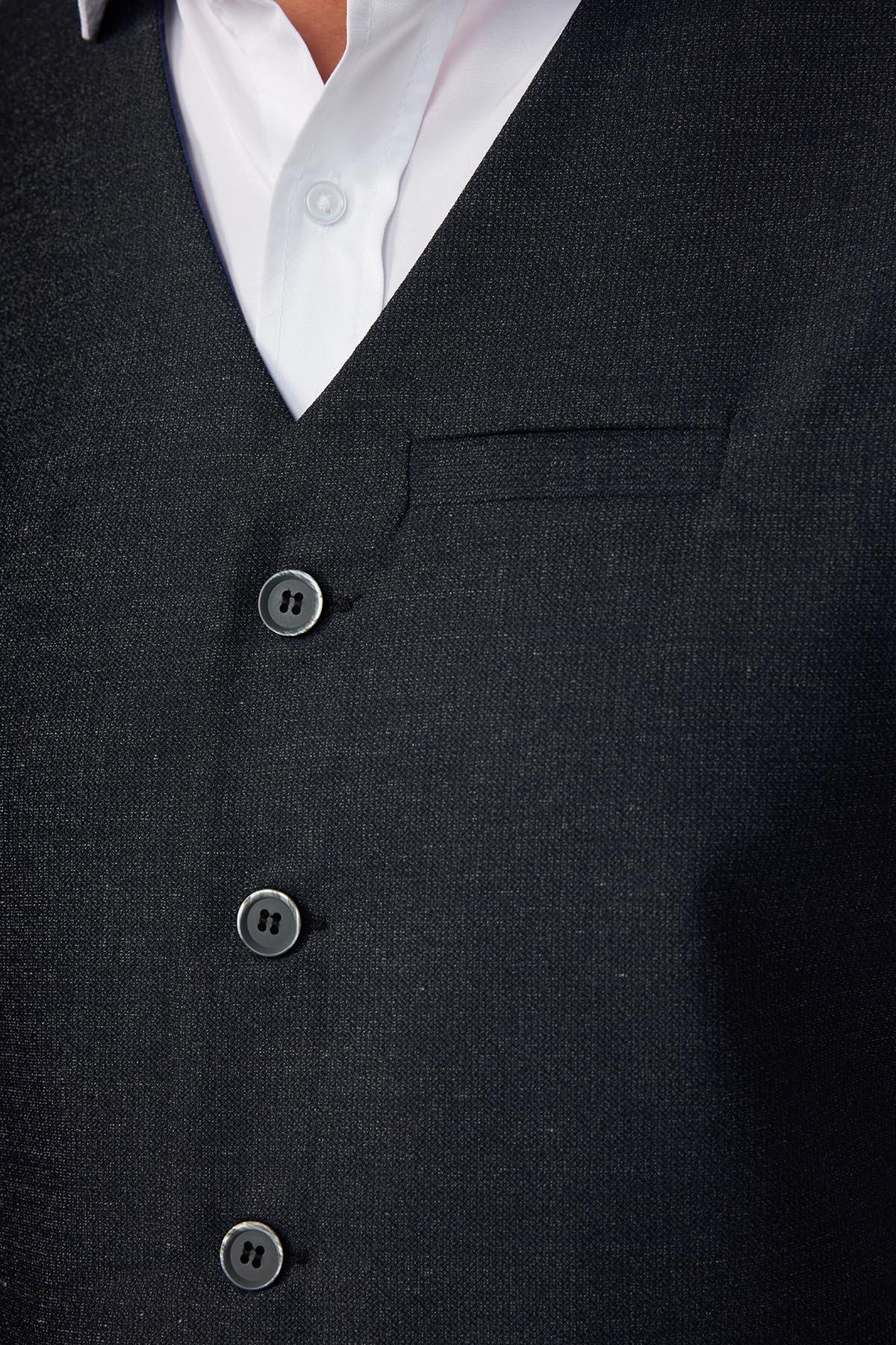 TUDORS Slim Fit Dar Kesim 3 Cepli 4 Mevsim Düz Gri Erkek Yelek görsel 4