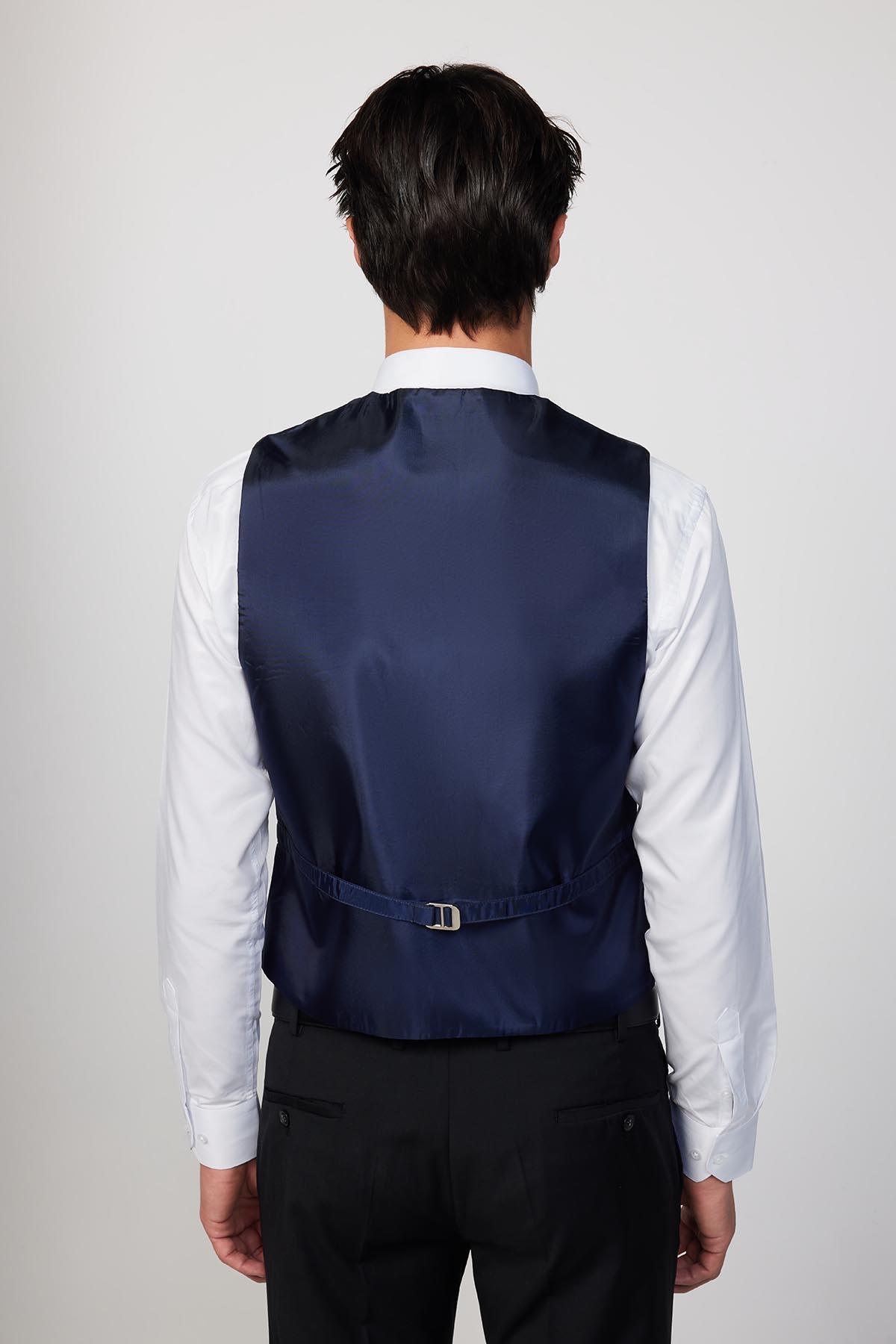 TUDORS Slim Fit Dar Kesim 3 Cepli 4 Mevsim Düz Gri Erkek Yelek görsel 5