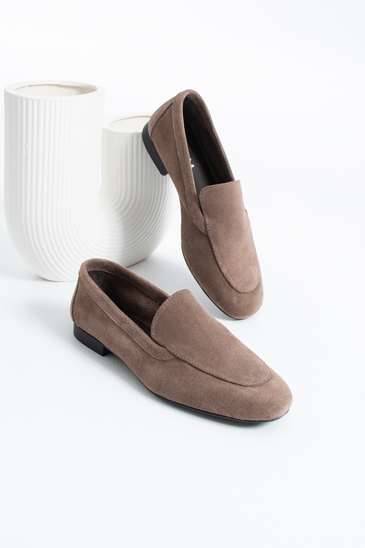 DUXAL SHOES Oliver Hakiki Deri Yumuşak Tabanlı Kadın Süet Babet Loafer