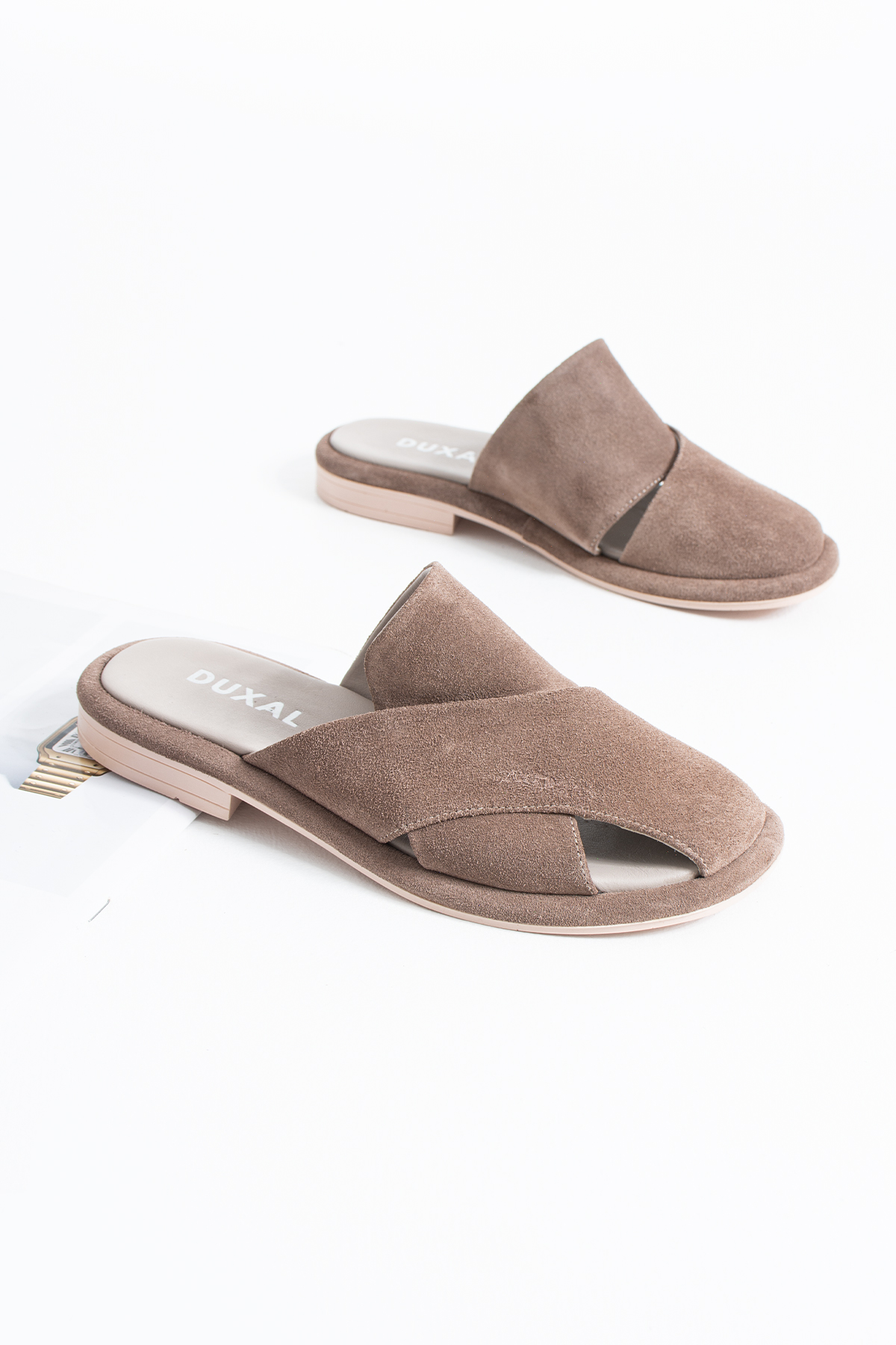 DUXAL SHOES Bronte Hakiki Deri Süet Çapraz Bantlı Anatomik Tabanlı Konfor Terlik - Sandalet görsel 2