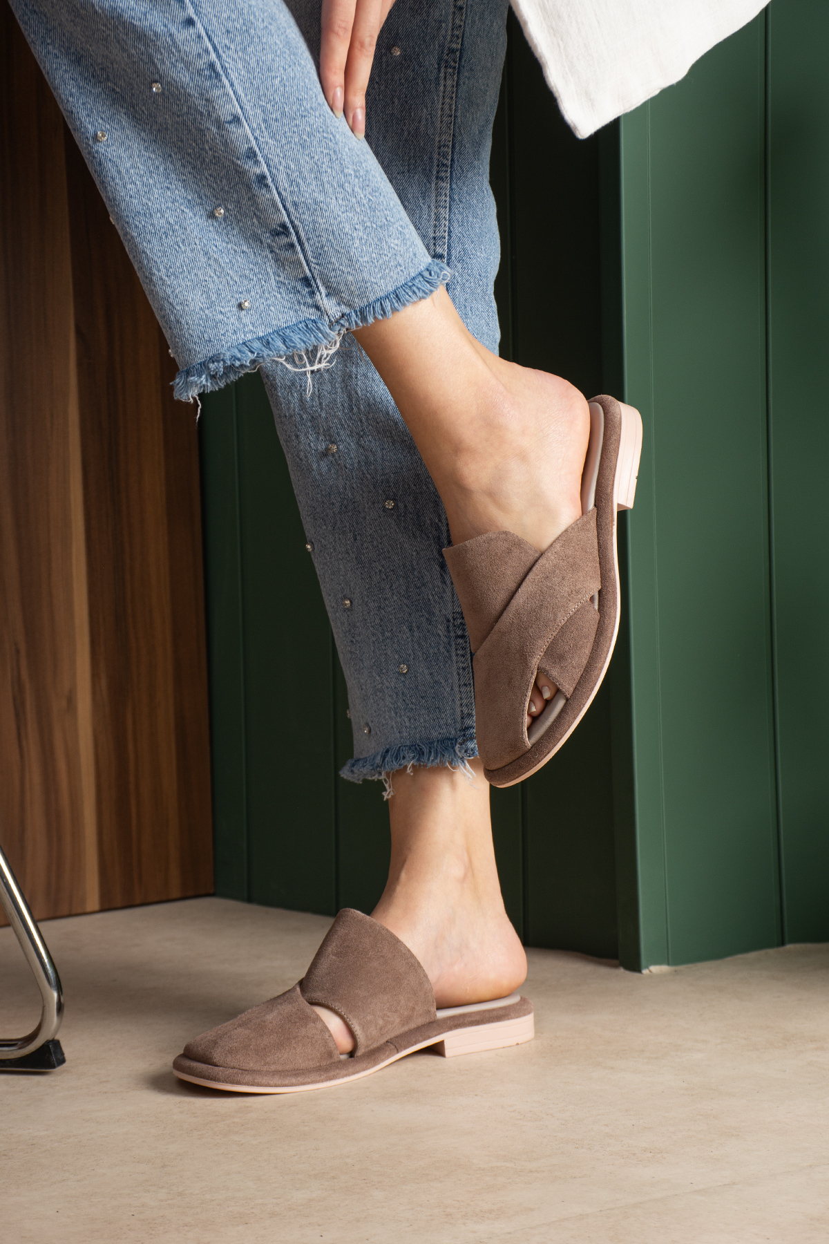 DUXAL SHOES Bronte Hakiki Deri Süet Çapraz Bantlı Anatomik Tabanlı Konfor Terlik - Sandalet görsel 5