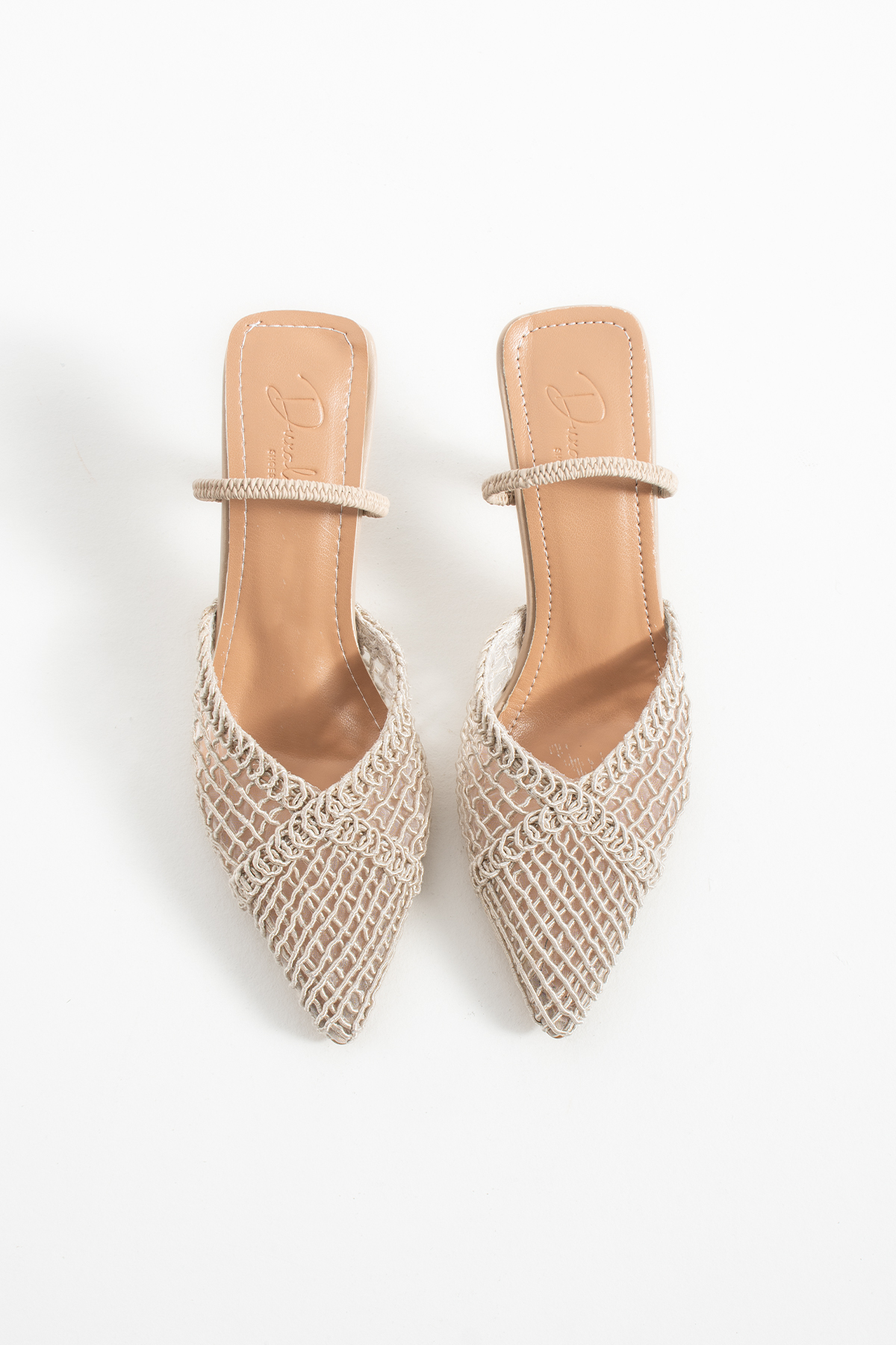 DUXAL SHOES Liam Kadın Örgü Detaylı Sivri Burun İnce Topuklu Mule Terlik Topuklu Ayakkabı