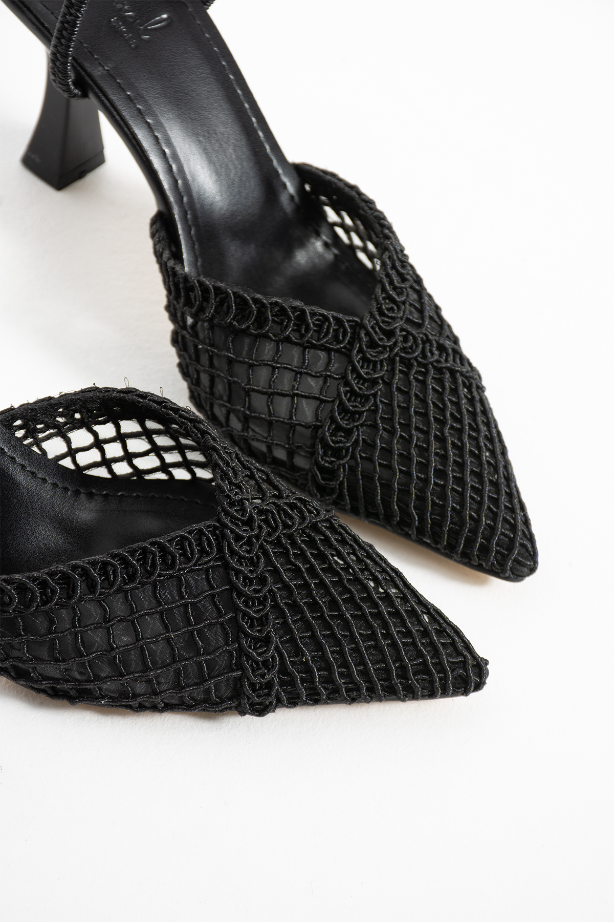 DUXAL SHOES Liam Kadın Örgü Detaylı Sivri Burun İnce Topuklu Mule Terlik Topuklu Ayakkabı görsel 2