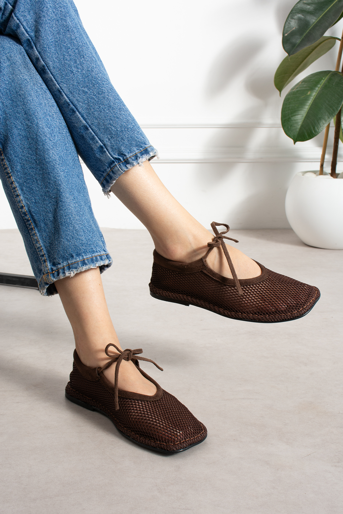 DUXAL SHOES John Kadın Kahverengi Nefes Alan File Babet Bağcıklı Yazlık Ayakkabı görsel 5