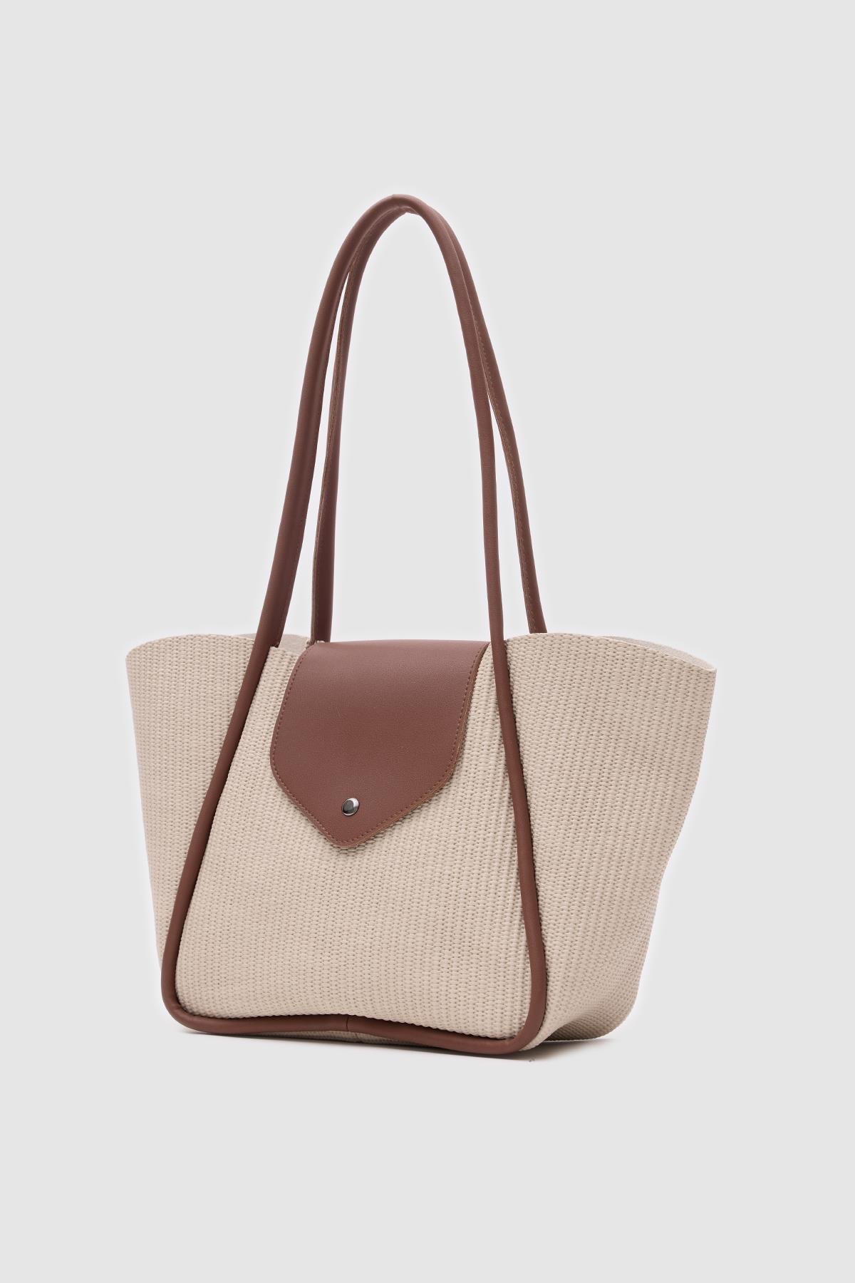 Shulebags Petre Hasır Omuz Çantası Krem görsel 4