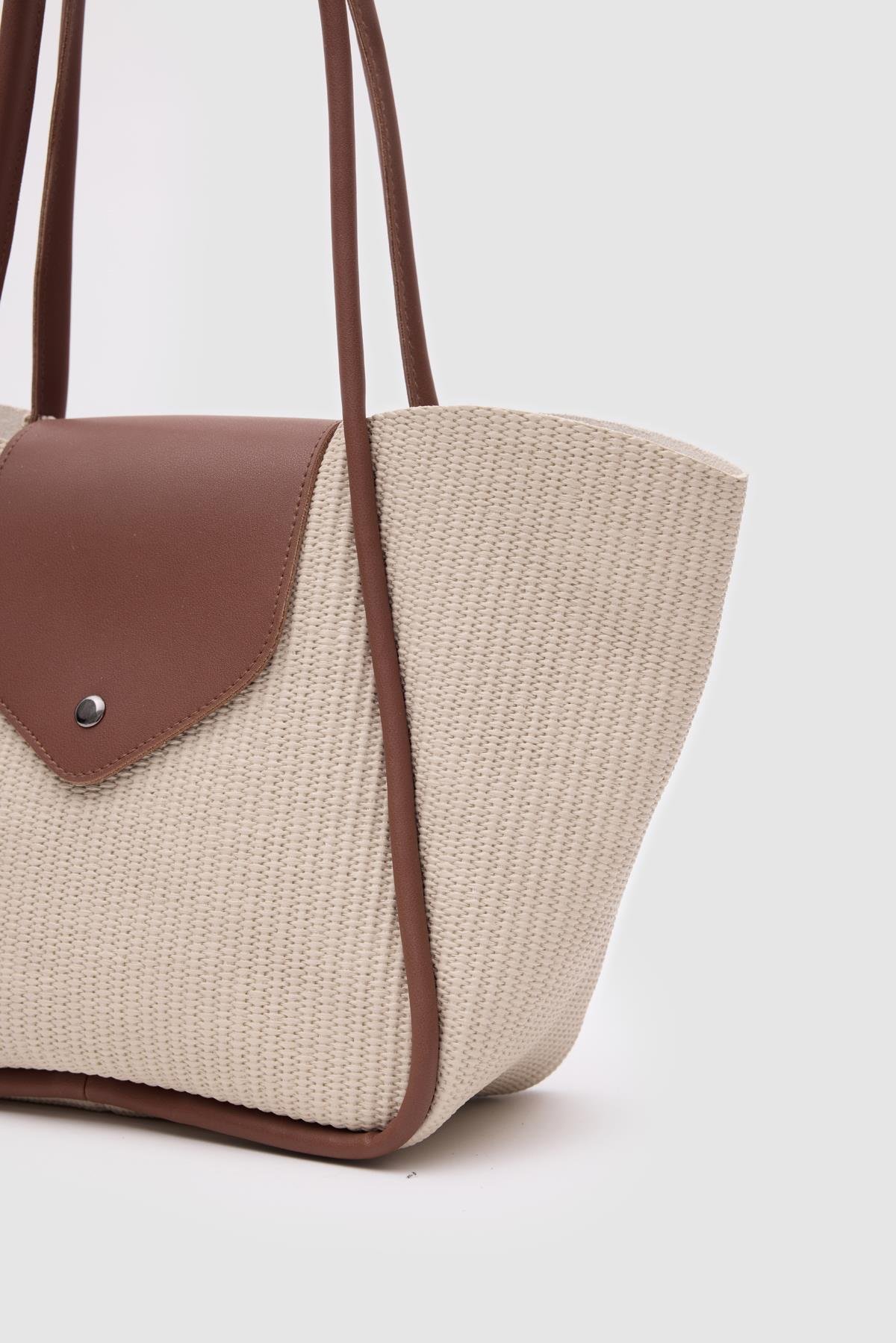 Shulebags Petre Hasır Omuz Çantası Krem görsel 5