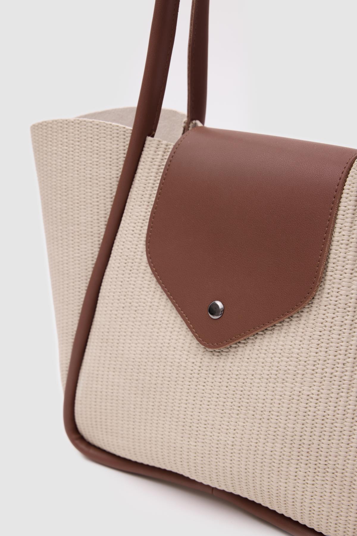 Shulebags Petre Hasır Omuz Çantası Krem görsel 6
