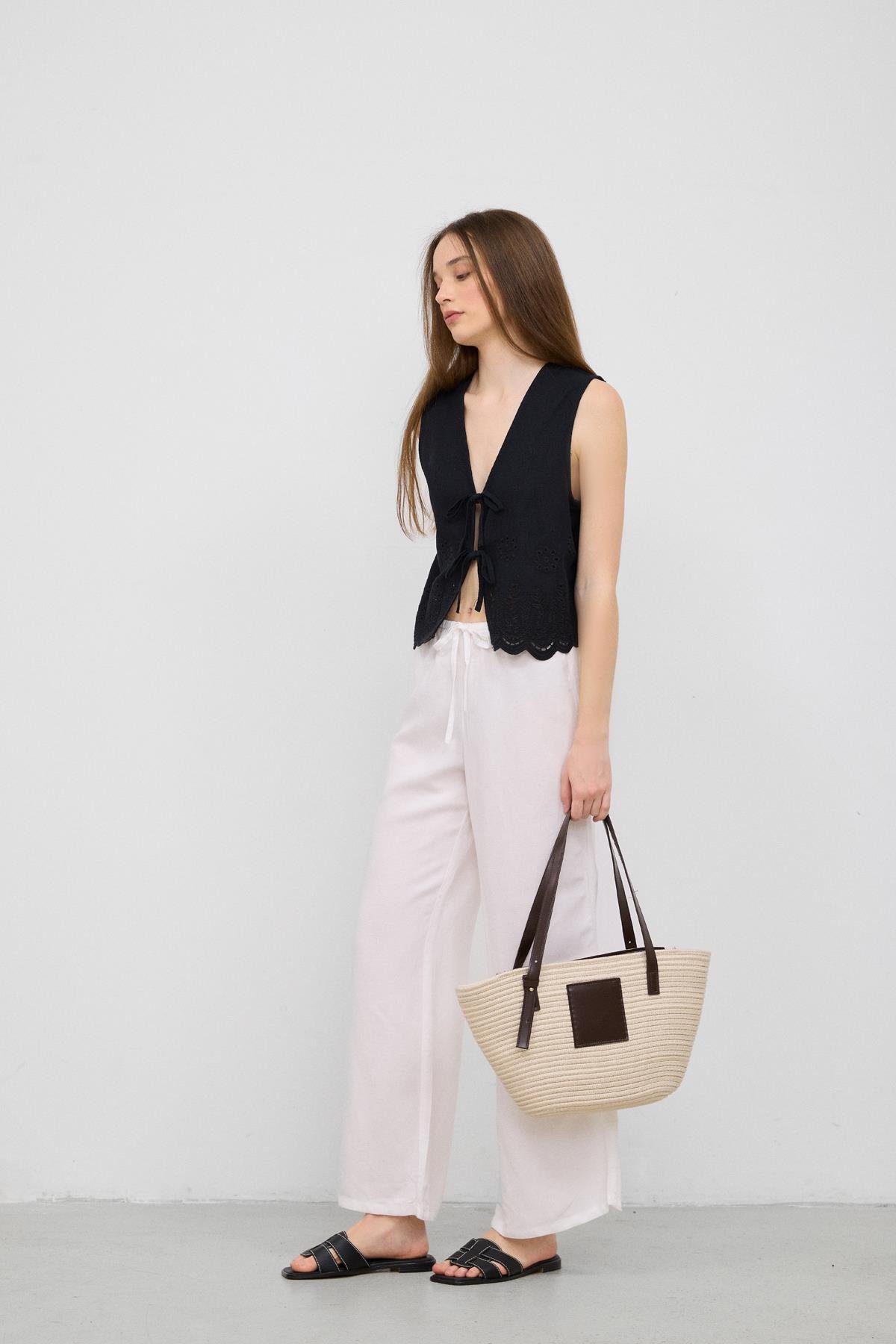 Shulebags Vittoria Handmade Hasır Çanta Krem görsel 4