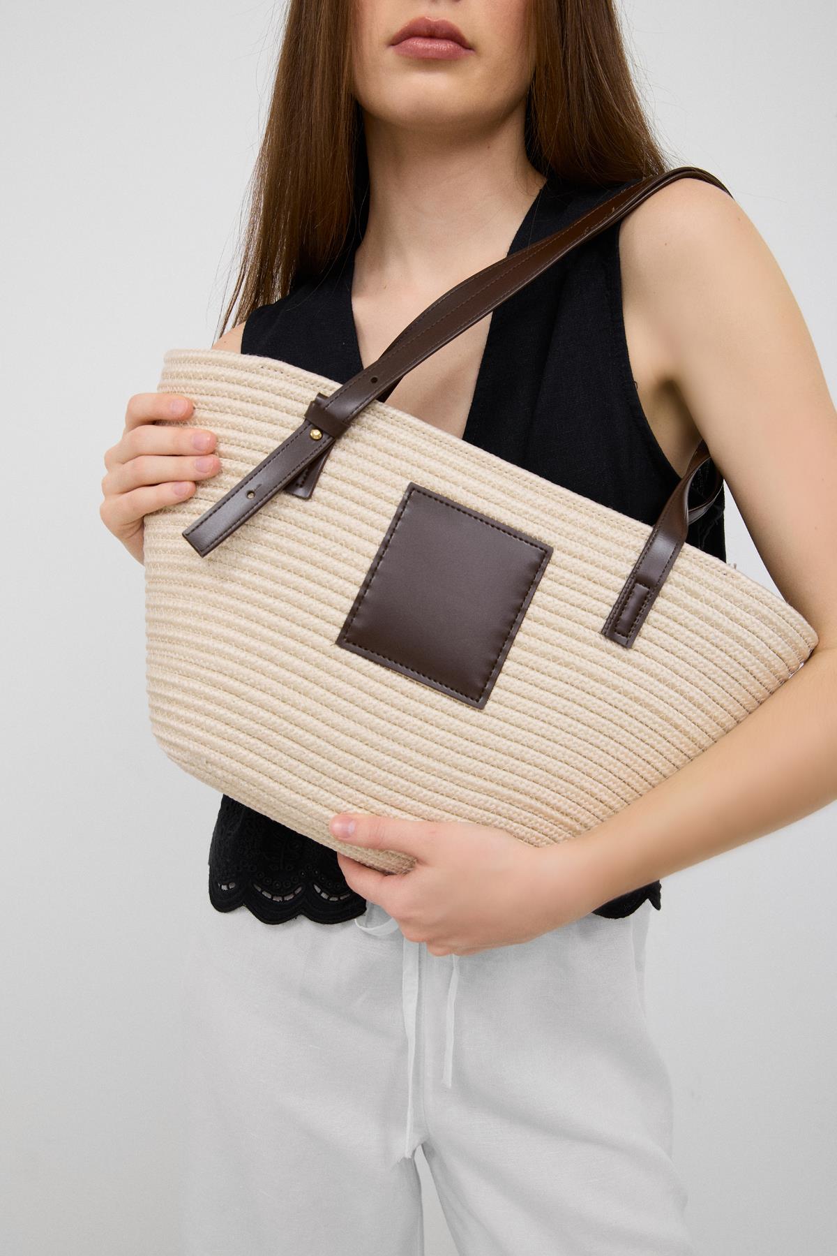 Shulebags Vittoria Handmade Hasır Çanta Krem görsel 5