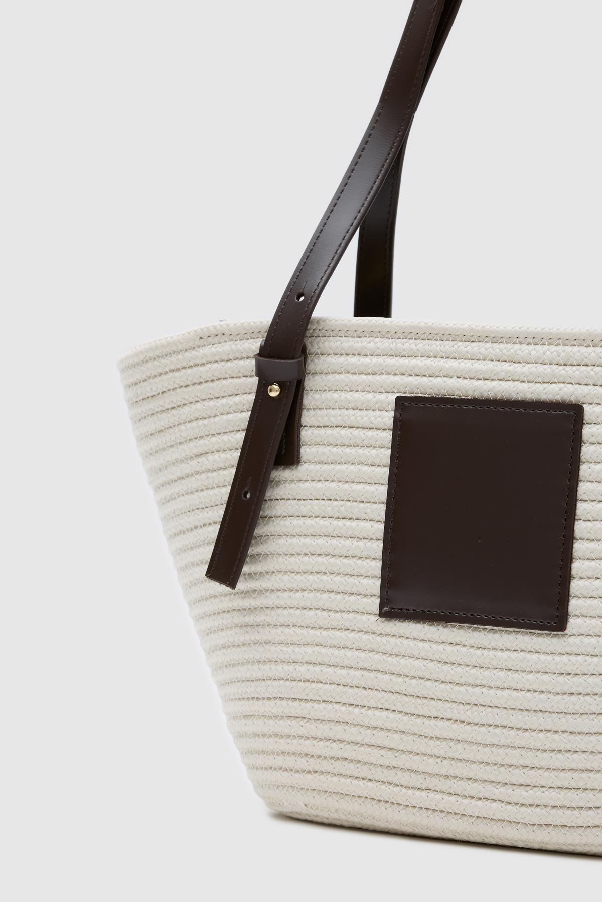 Shulebags Vittoria Handmade Hasır Çanta Krem görsel 7