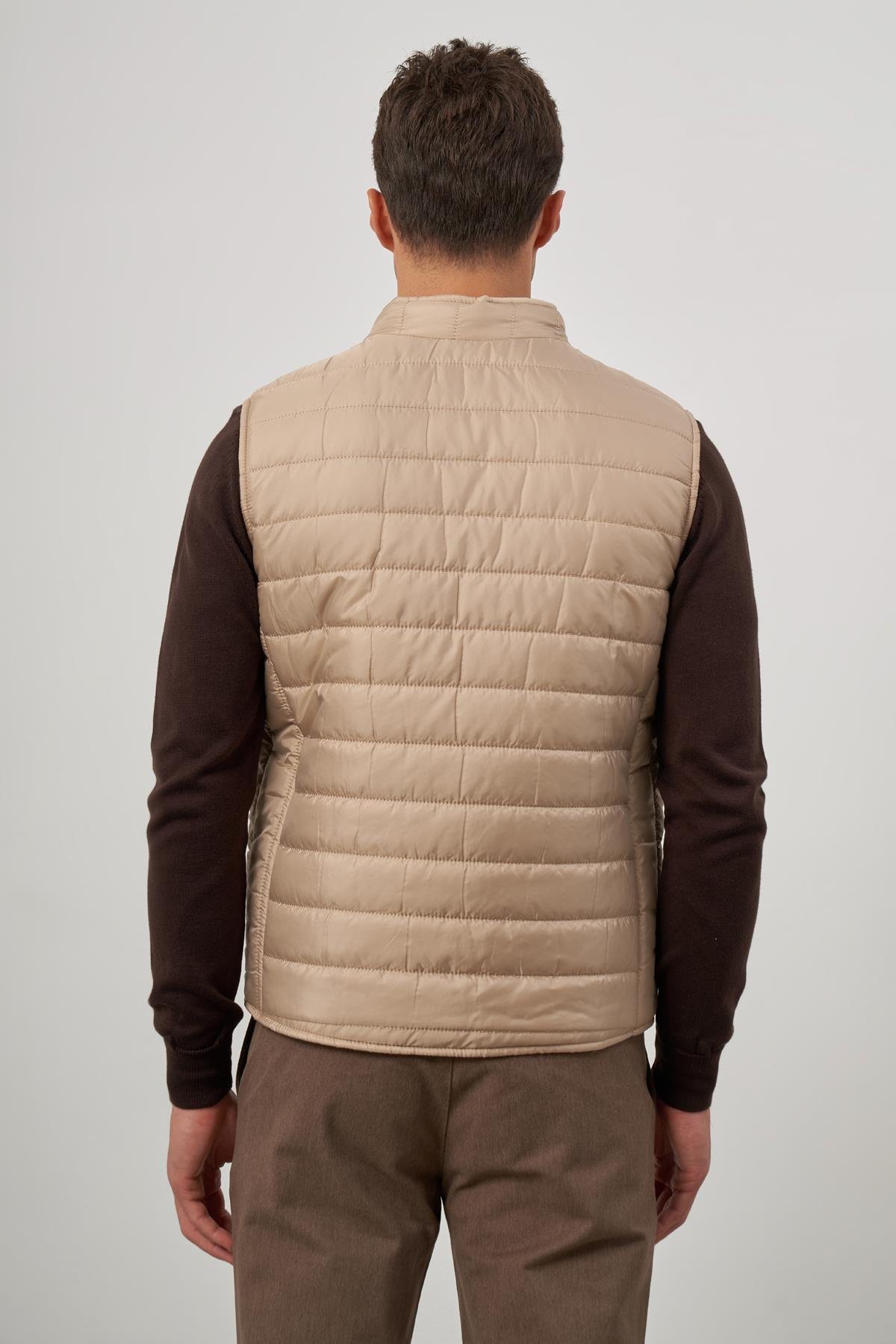 İMZA Bej Kapitone Dik Yaka Düz Garnisiz-Biyesiz Slim Fit Yelek 1009245150 görsel 7