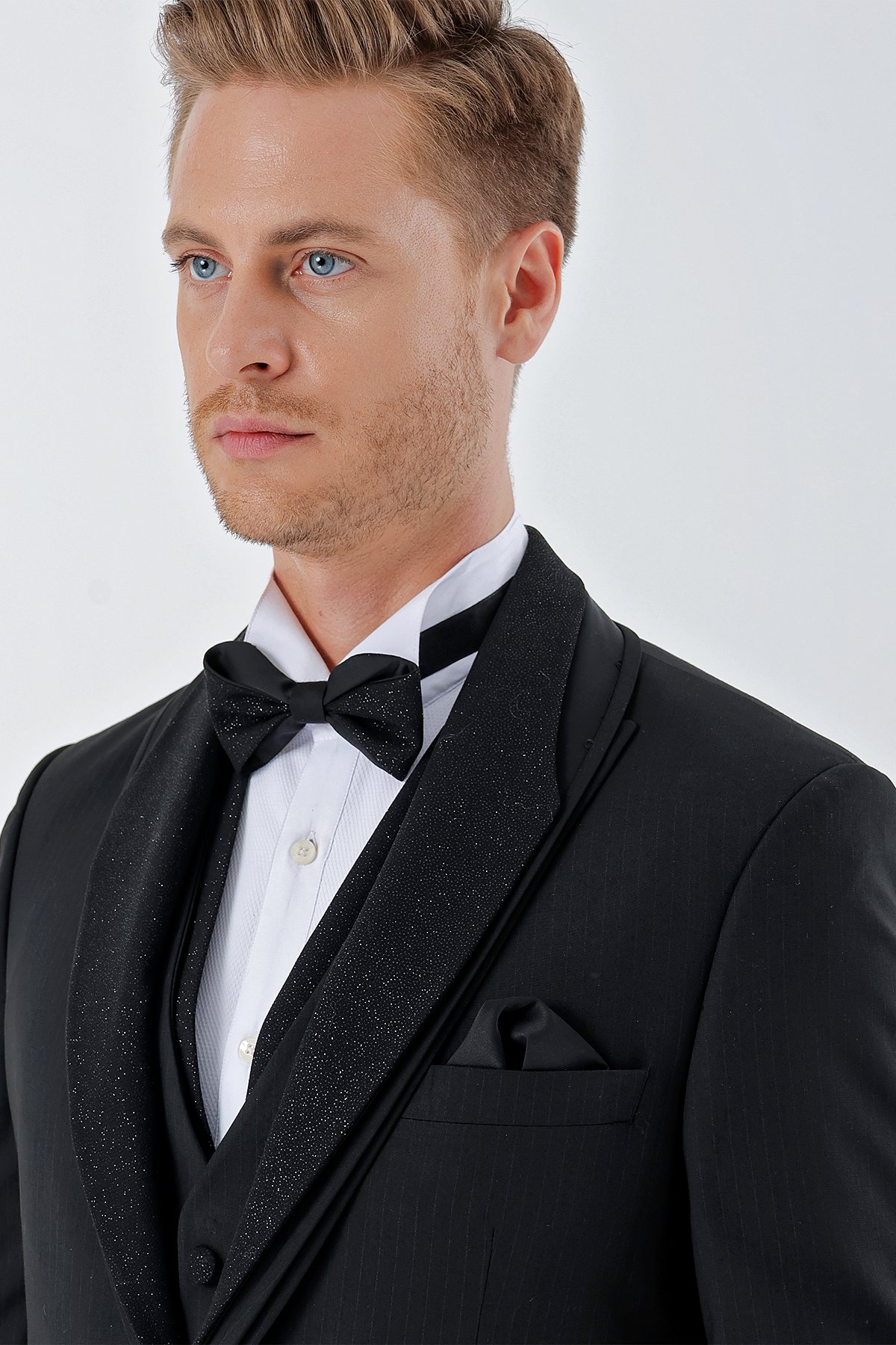 İMZA Çizgili Çıkarılabilir Şal Yaka Yelekli 6 Drop Slim Fit Smokin Damatlık Takım 1001230212 görsel 7