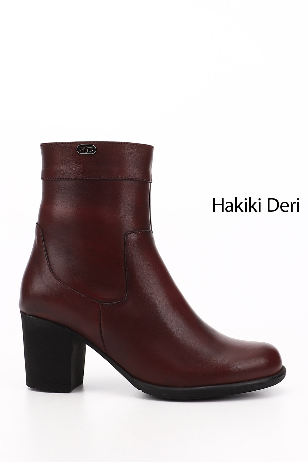 GÖNDERİ(R) Kadın AÇIK BORDO Fermuarlı Kalın Topuklu Hakiki Deri Bot