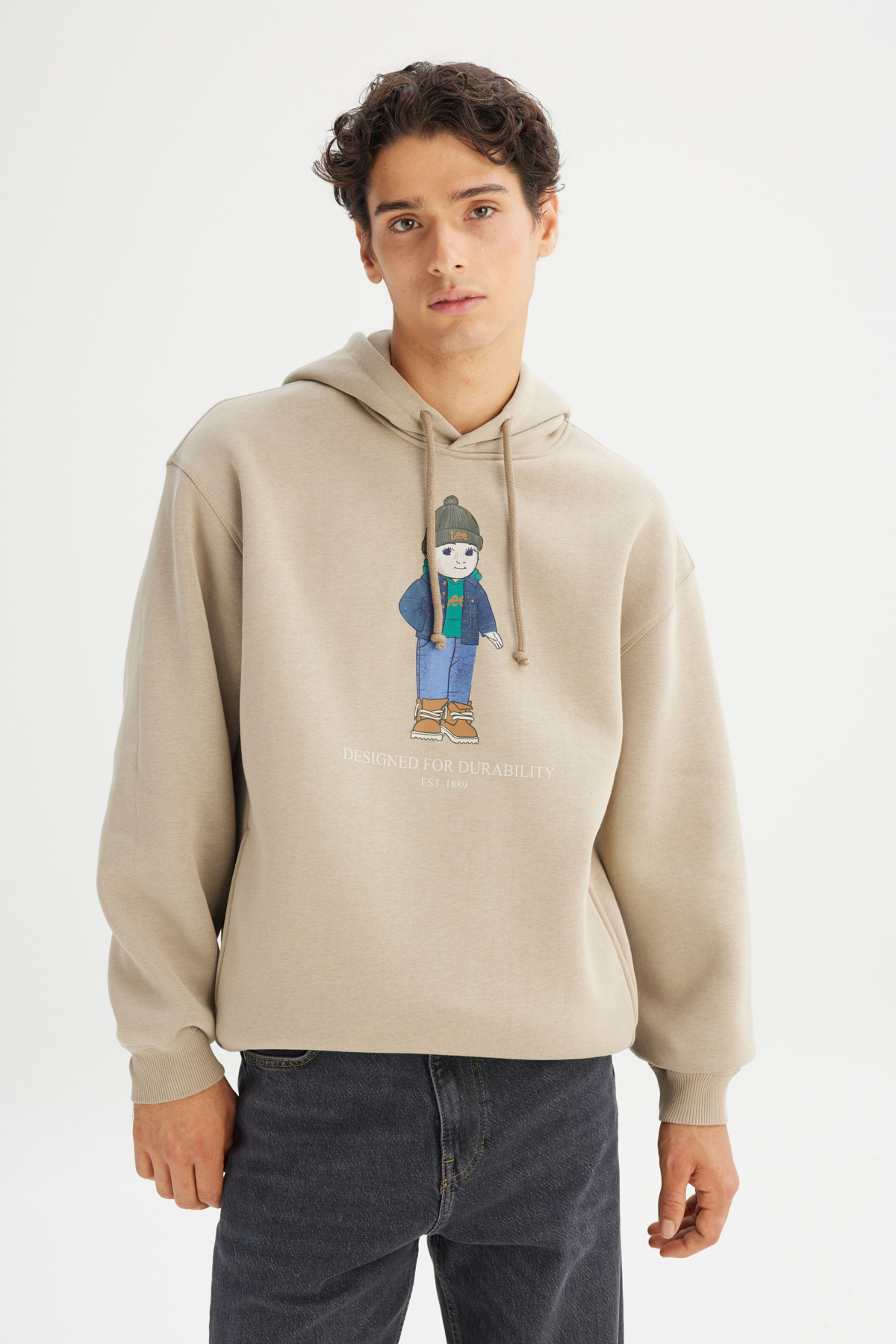 Lee Pamuklu İçi Polarlı Regular Fit Kapüşonlu Logo Detaylı Sweatshirt görsel 5