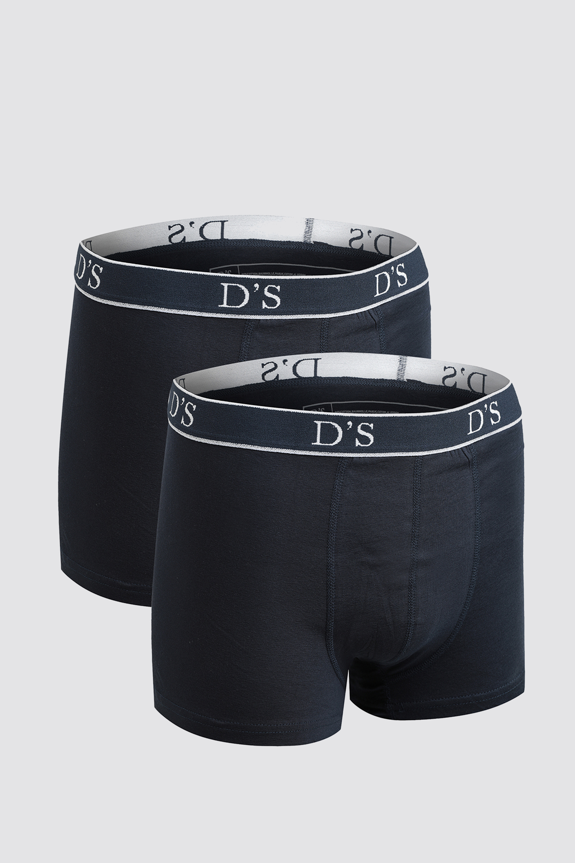 D'S damat Lacivert Beli Lastikli Marka Logolu Elastanlı Esneyebilen 2 Li Boxer Set