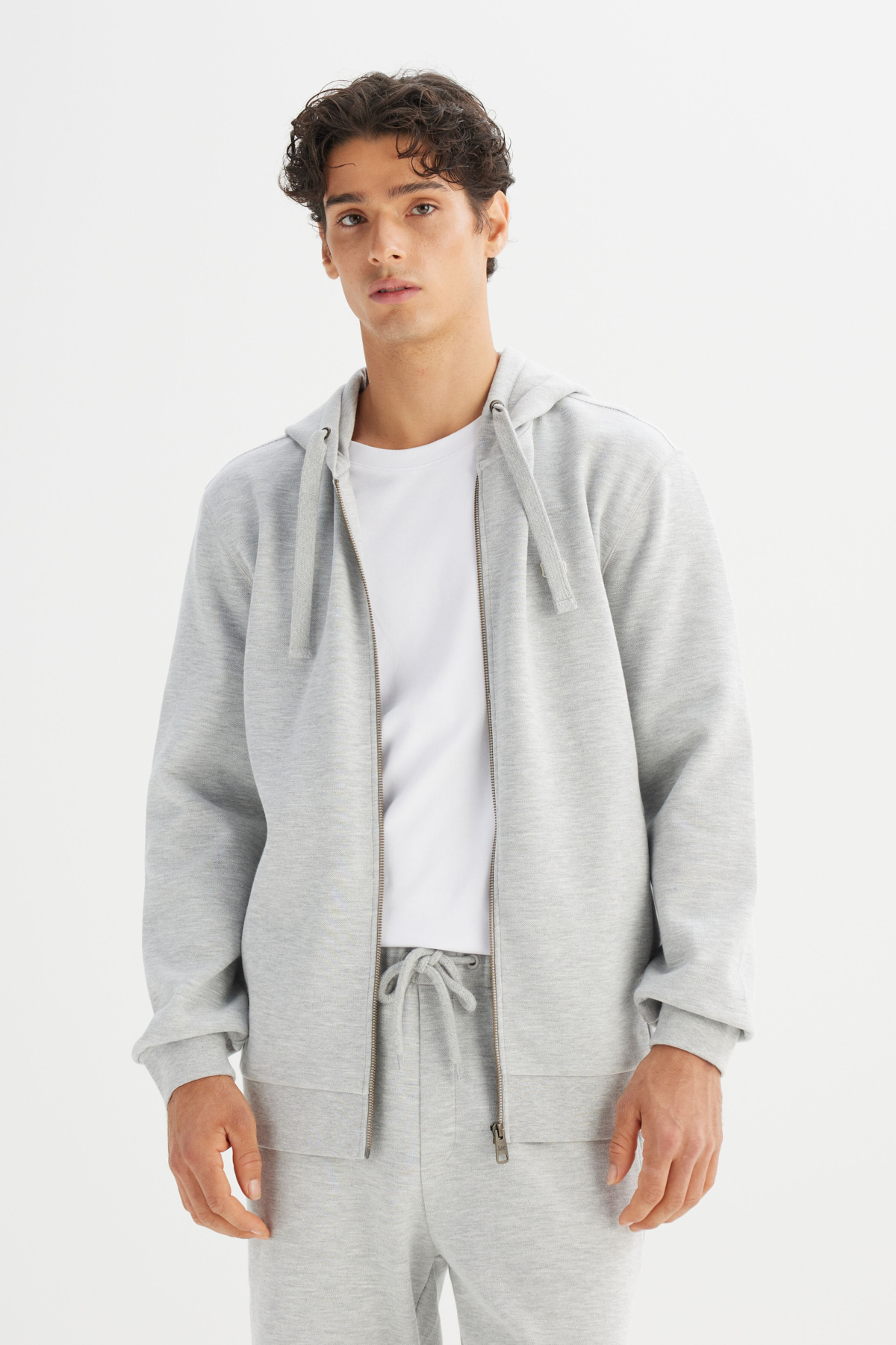 Lee Regular Fit Normal Kesşim Kapüşonlu Fermuarlı Gri Melanj Sweatshirt Ceket