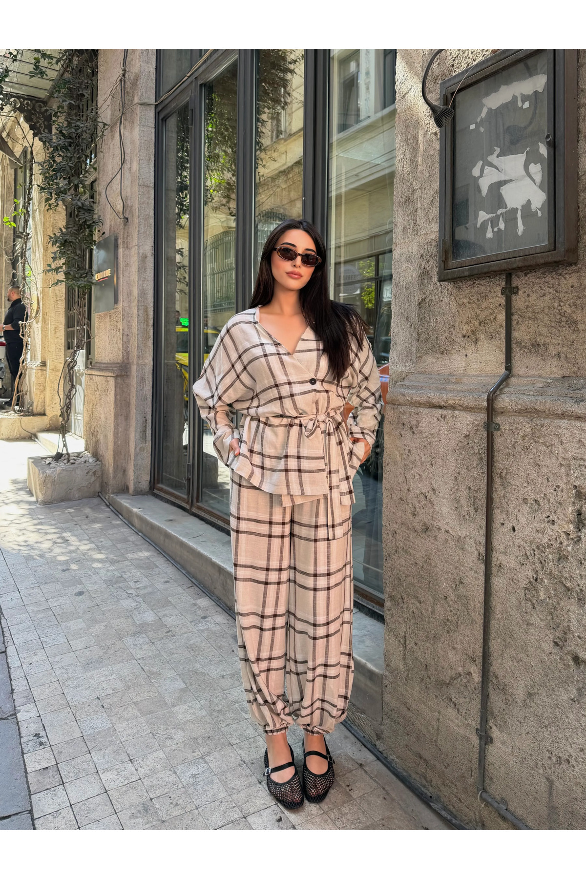 Laluvia Ekose Kimono Şalvar Takım - 0993