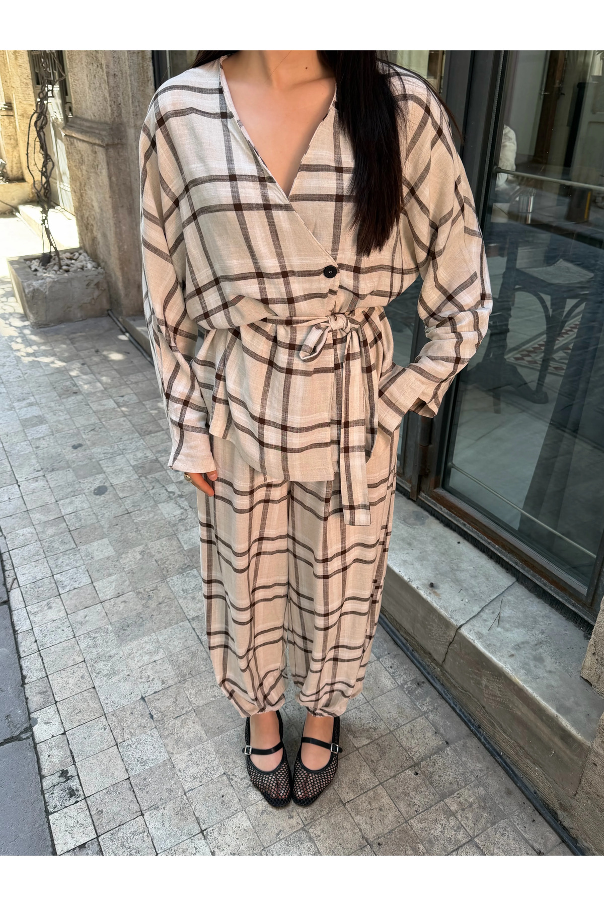 Laluvia Ekose Kimono Şalvar Takım - 0993 görsel 2