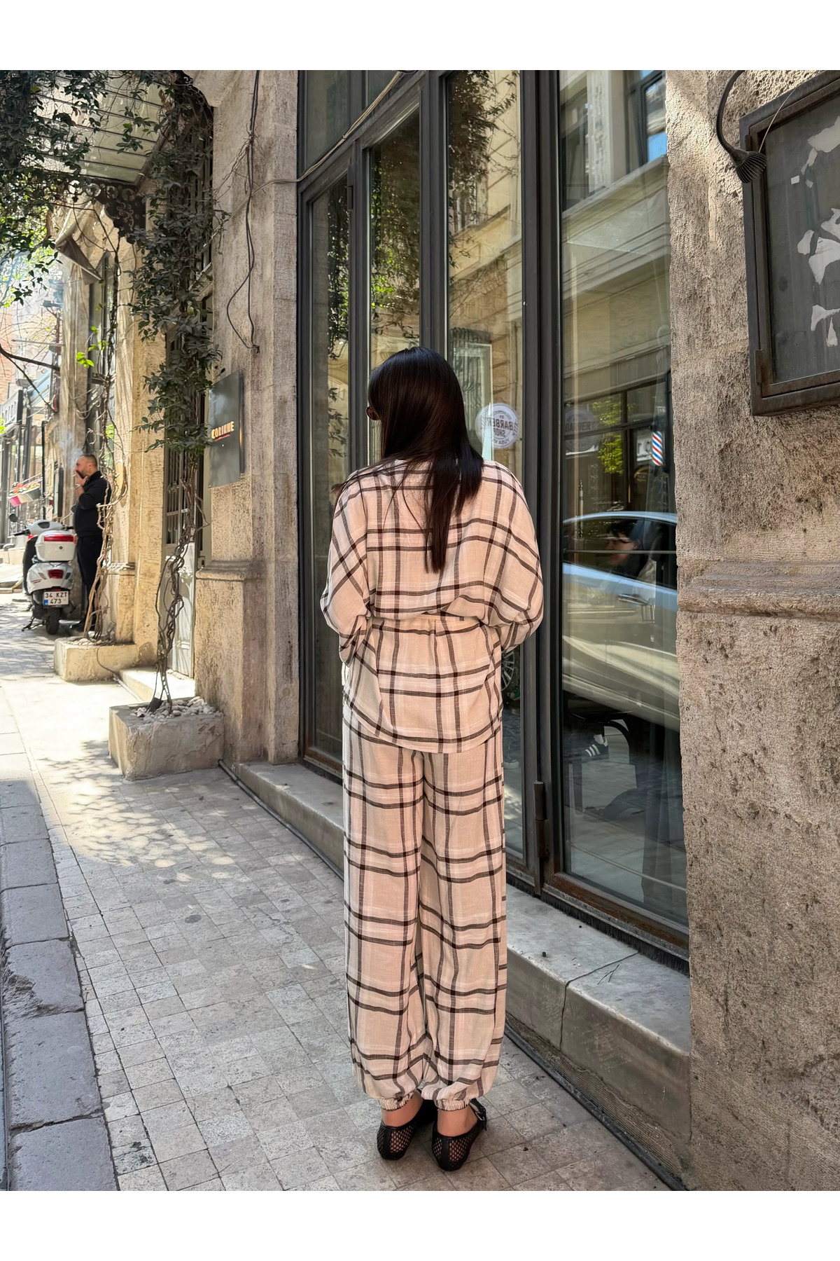Laluvia Ekose Kimono Şalvar Takım - 0993 görsel 4