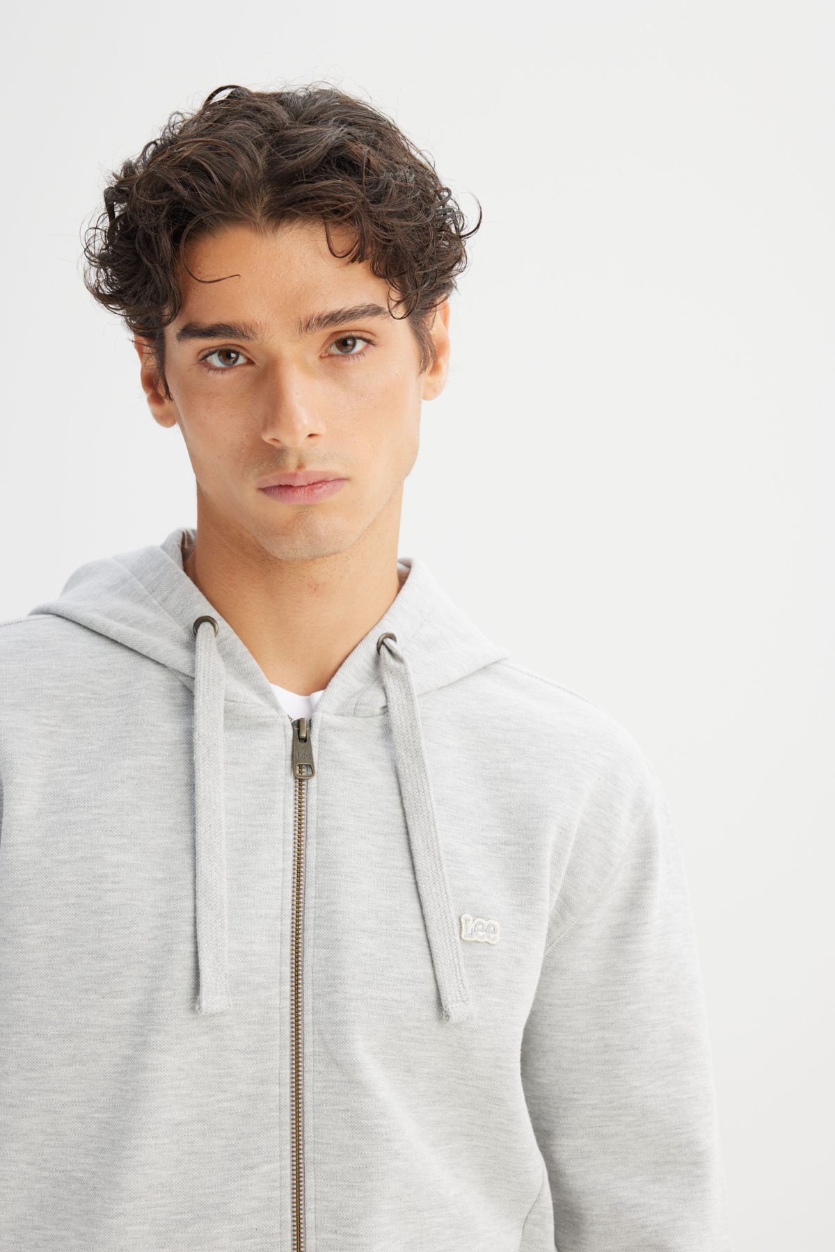 Lee Regular Fit Normal Kesşim Kapüşonlu Fermuarlı Gri Melanj Sweatshirt Ceket görsel 4