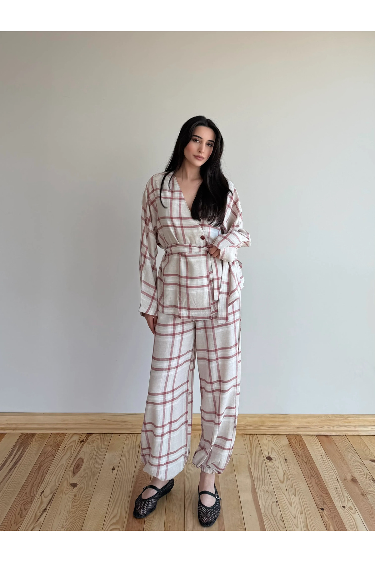 Laluvia Ekose Kimono Şalvar Takım - 0993