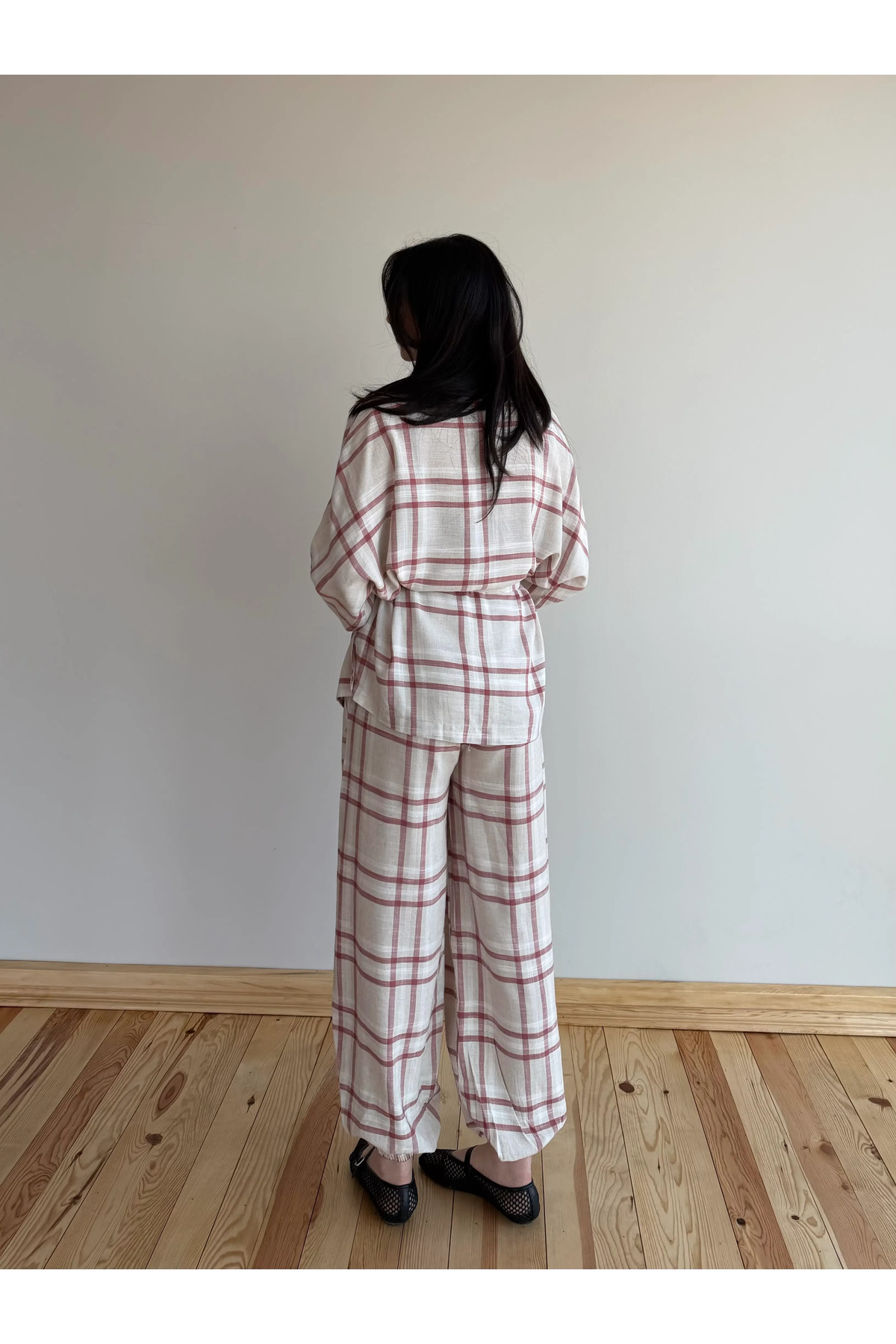 Laluvia Ekose Kimono Şalvar Takım - 0993 görsel 4