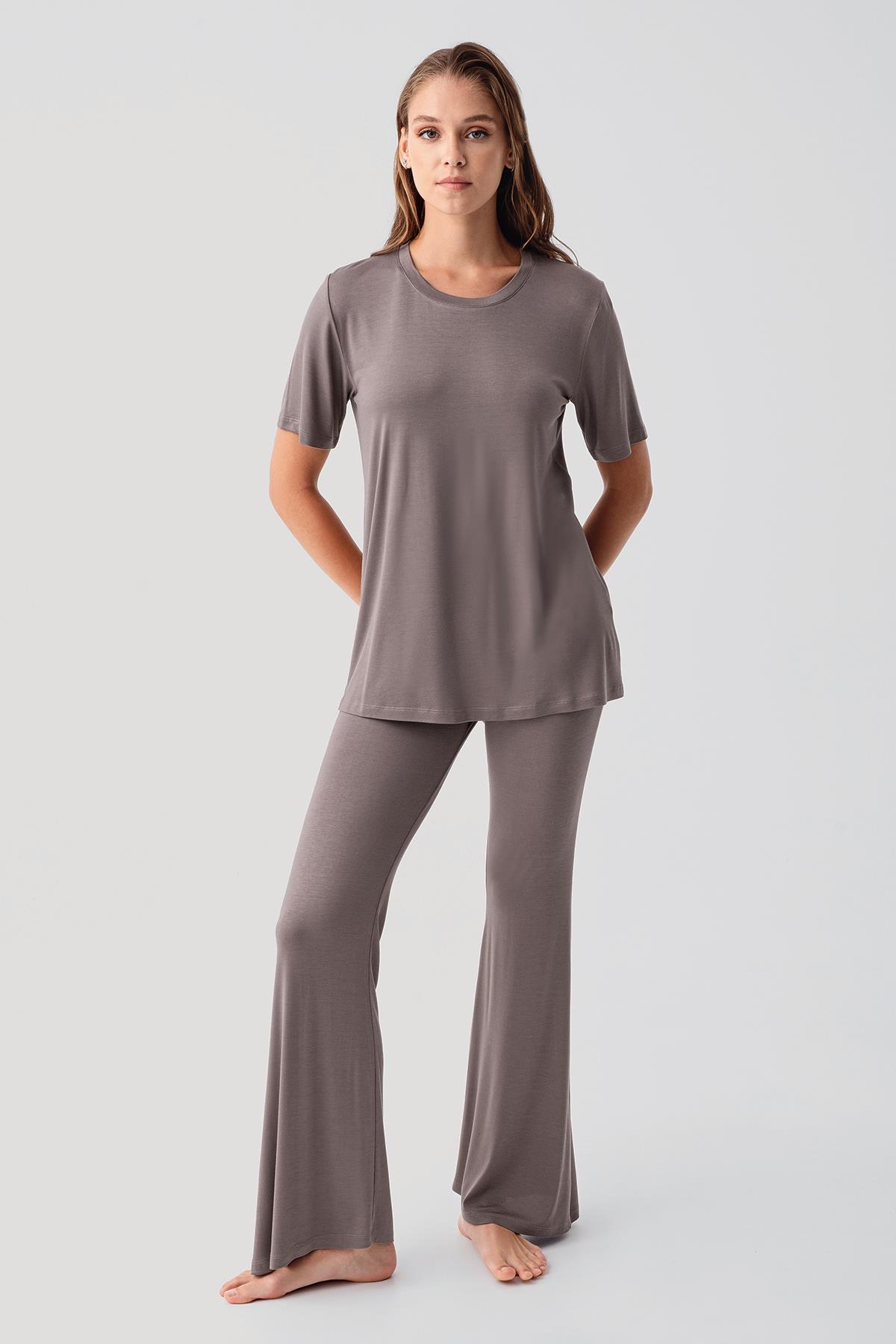 Artış Kısa Kollu Basic İspanyol Paça Esnek Elastanlı Viskoz Soft Pijama Takım 19213