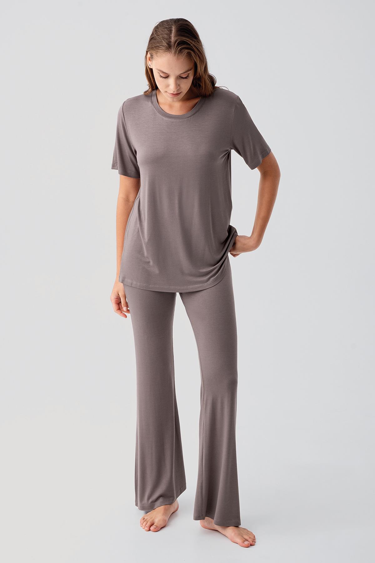 Artış Kısa Kollu Basic İspanyol Paça Esnek Elastanlı Viskoz Soft Pijama Takım 19213 görsel 2