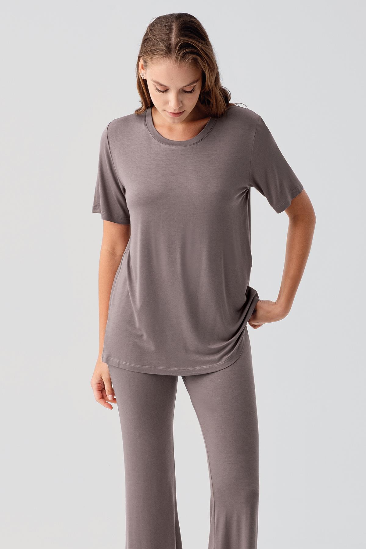 Artış Kısa Kollu Basic İspanyol Paça Esnek Elastanlı Viskoz Soft Pijama Takım 19213 görsel 3