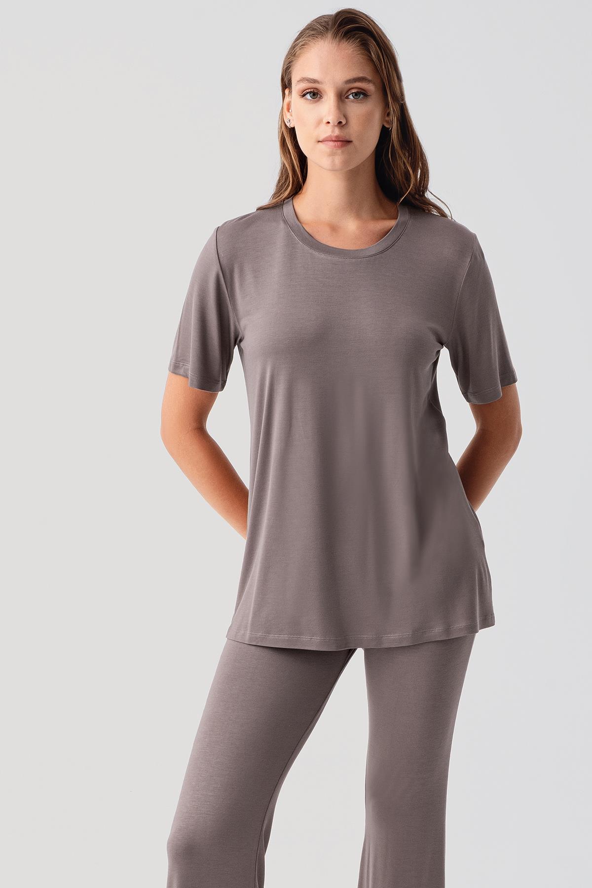 Artış Kısa Kollu Basic İspanyol Paça Esnek Elastanlı Viskoz Soft Pijama Takım 19213 görsel 4