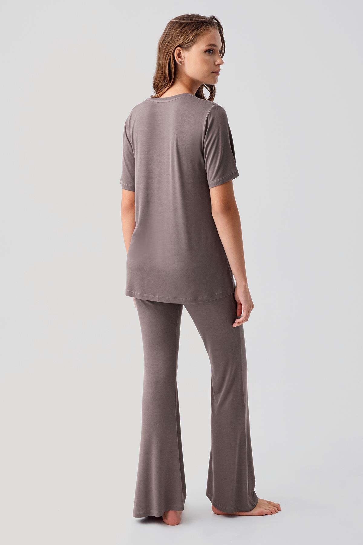 Artış Kısa Kollu Basic İspanyol Paça Esnek Elastanlı Viskoz Soft Pijama Takım 19213 görsel 5