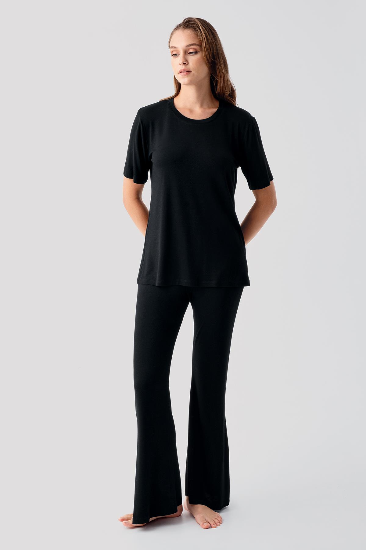 Artış Kısa Kollu Basic İspanyol Paça Esnek Elastanlı Viskoz Soft Pijama Takım 19213 görsel 2