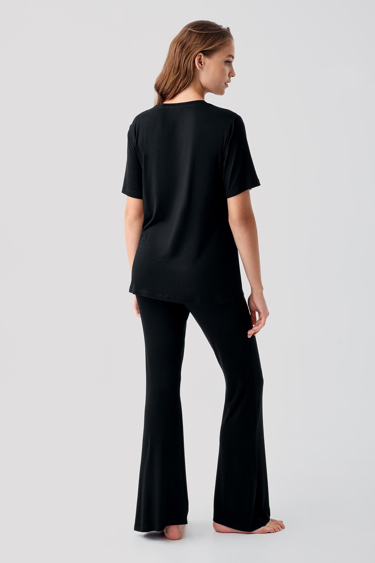 Artış Kısa Kollu Basic İspanyol Paça Esnek Elastanlı Viskoz Soft Pijama Takım 19213 görsel 3