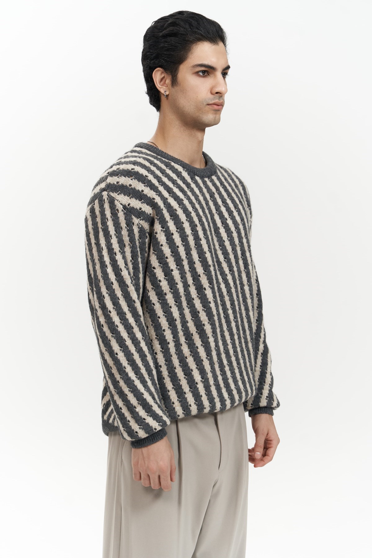 Mai Collection Elijah Şeritli Antrasit Erkek Triko Kazak görsel 3