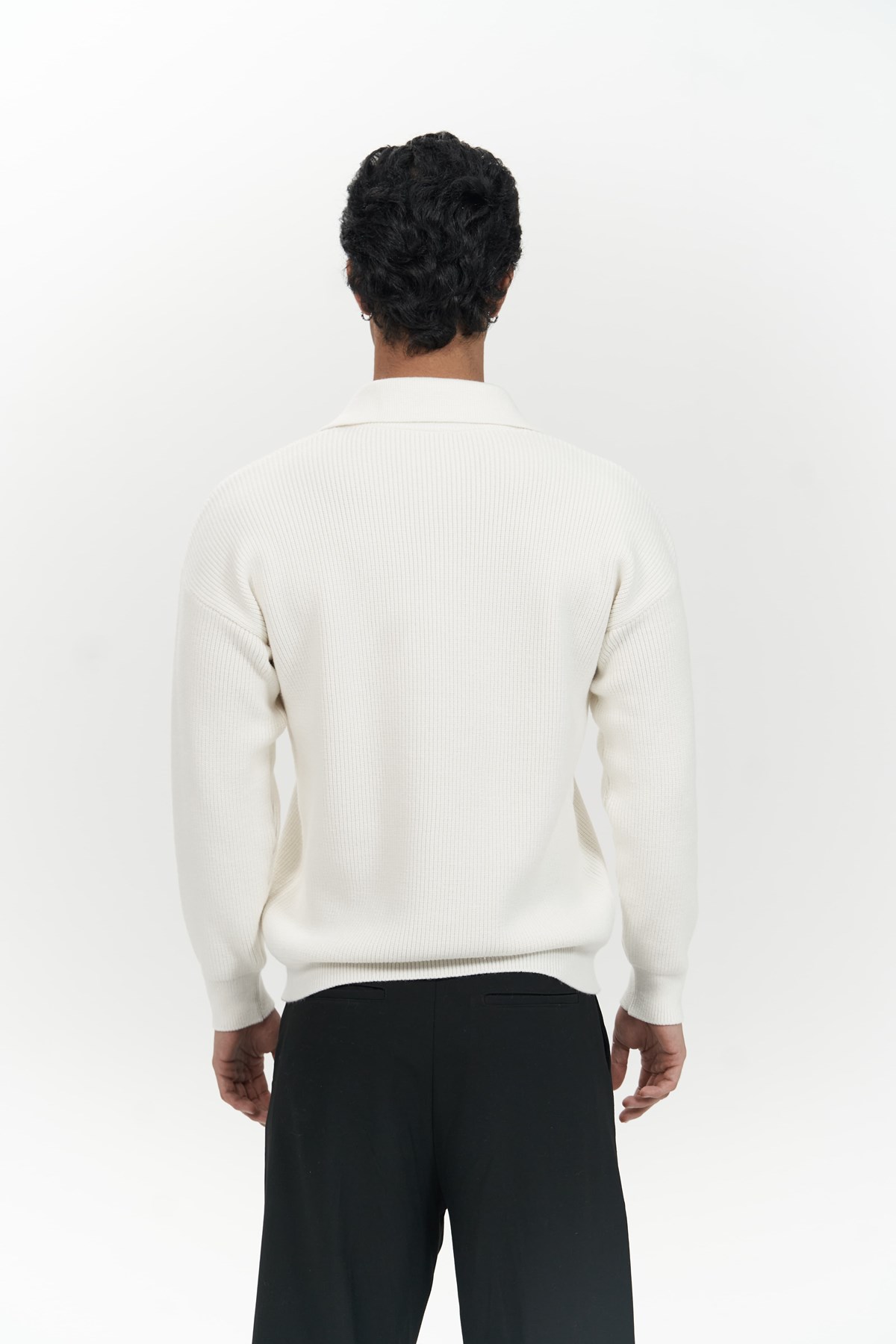 Mai Collection Oberon Polo Yaka Yarım Fermuarlı Ekru Erkek Triko Kazak görsel 4