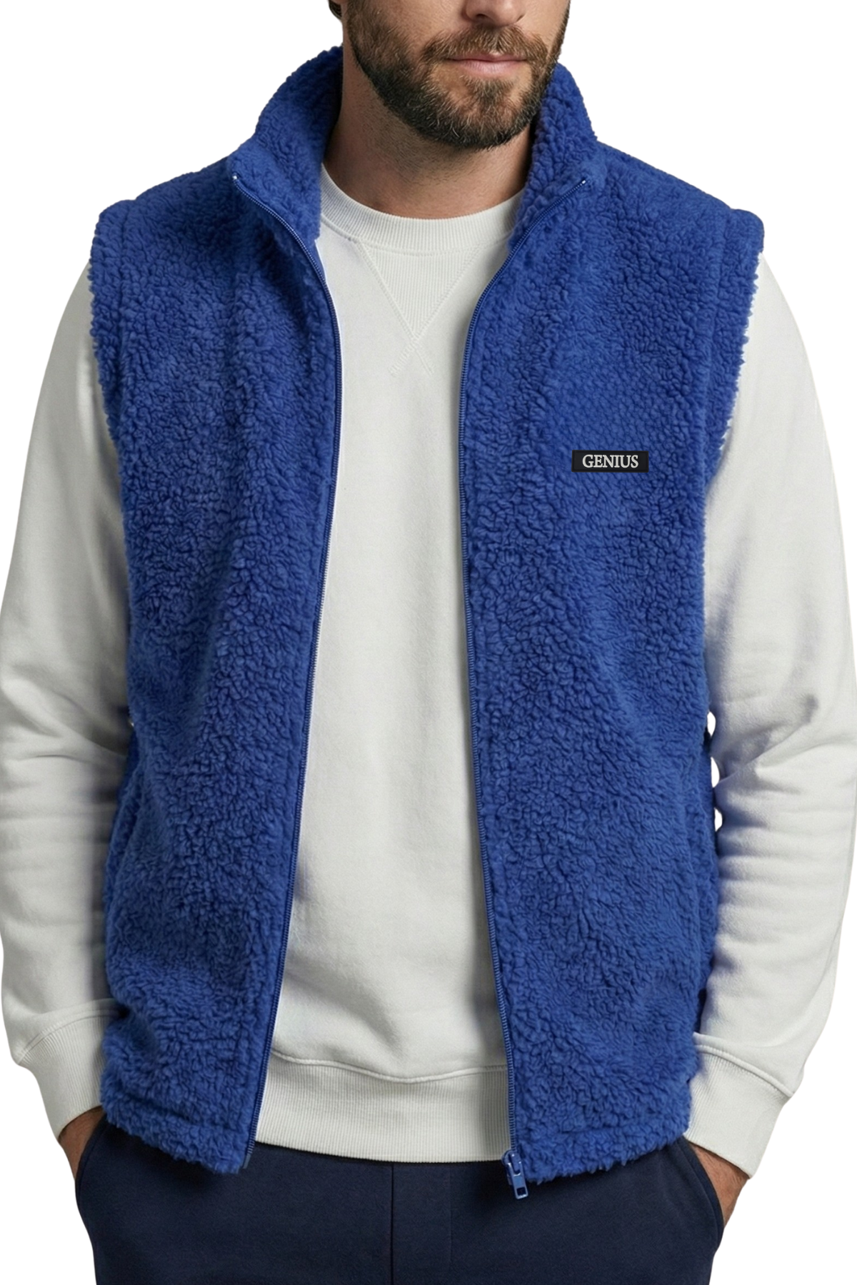 Genius Store Erkek Yelek İçi Şardonlu Sherpa Pelüş Yelek Tam Fermuarlı Cepli Kuzu Outdoor Yelek