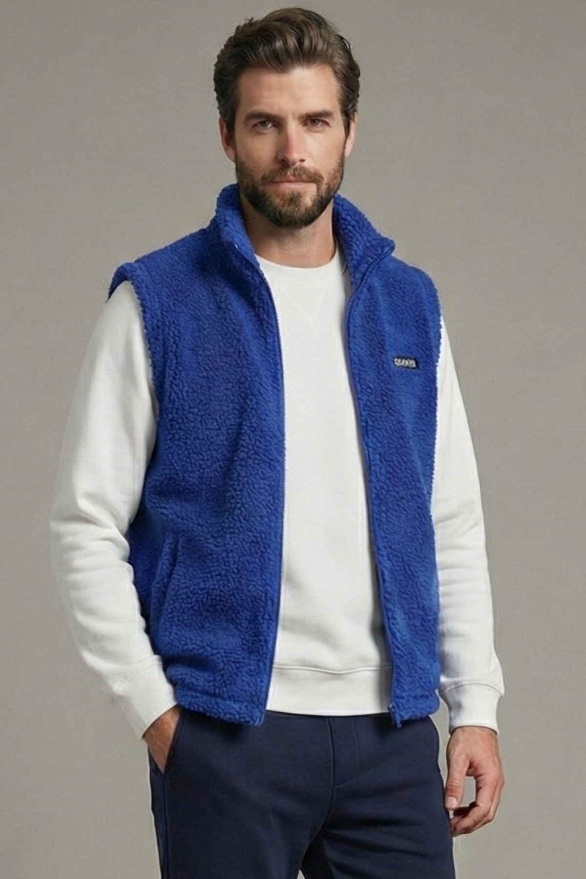 Genius Store Erkek Yelek İçi Şardonlu Sherpa Pelüş Yelek Tam Fermuarlı Cepli Kuzu Outdoor Yelek görsel 2