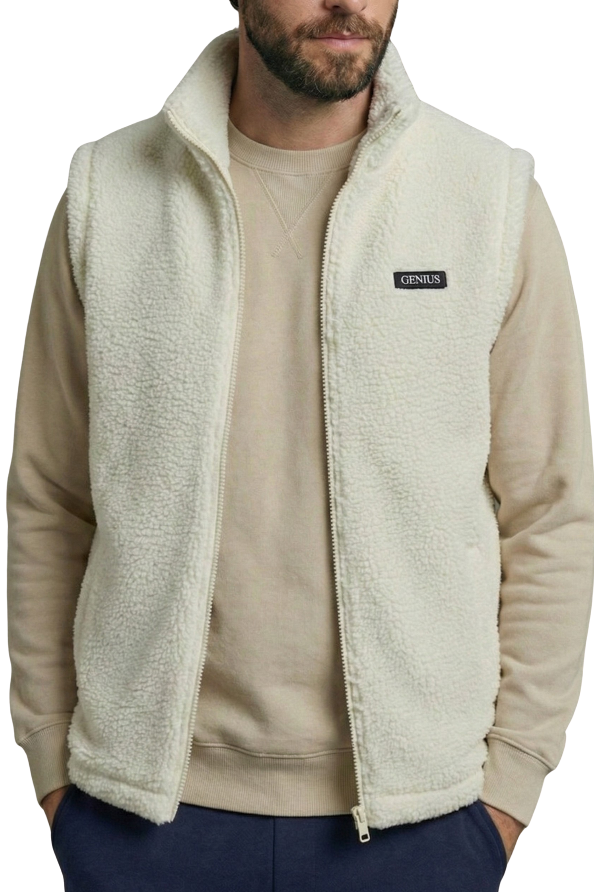 Genius Store Erkek Yelek İçi Şardonlu Sherpa Pelüş Yelek Tam Fermuarlı Cepli Kuzu Outdoor Yelek