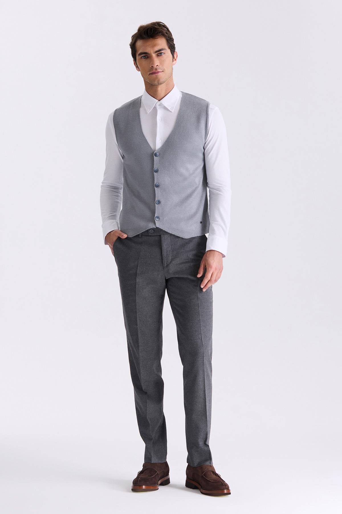 JAKAMEN Gri Slim Fit Düğmeli Triko Yelek görsel 2