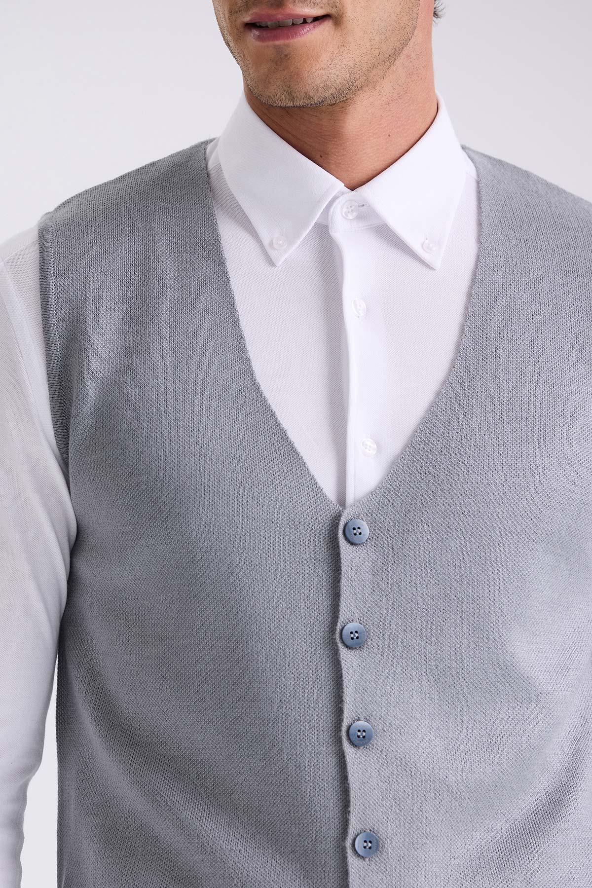 JAKAMEN Gri Slim Fit Düğmeli Triko Yelek görsel 3
