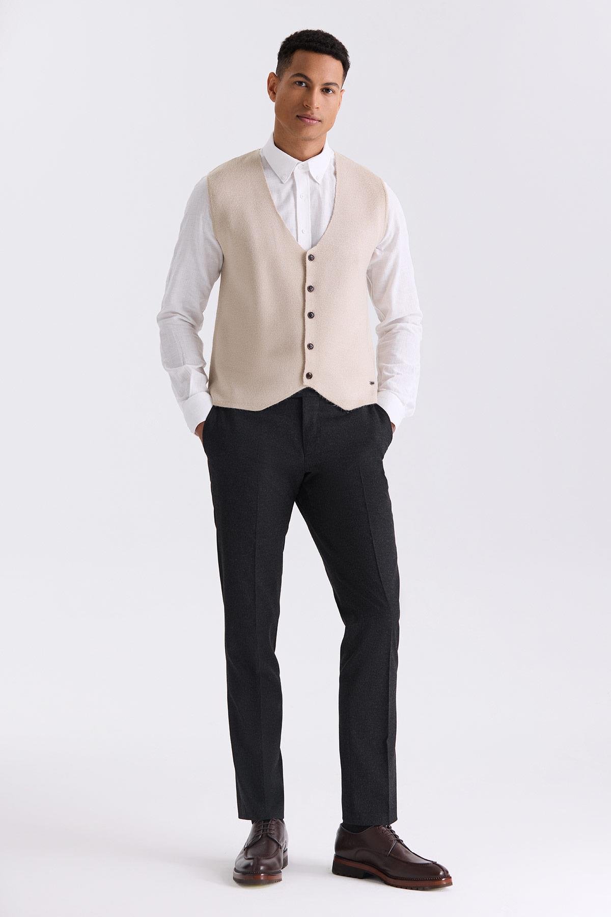 JAKAMEN Bej Slim Fit Düğmeli Triko Yelek görsel 2