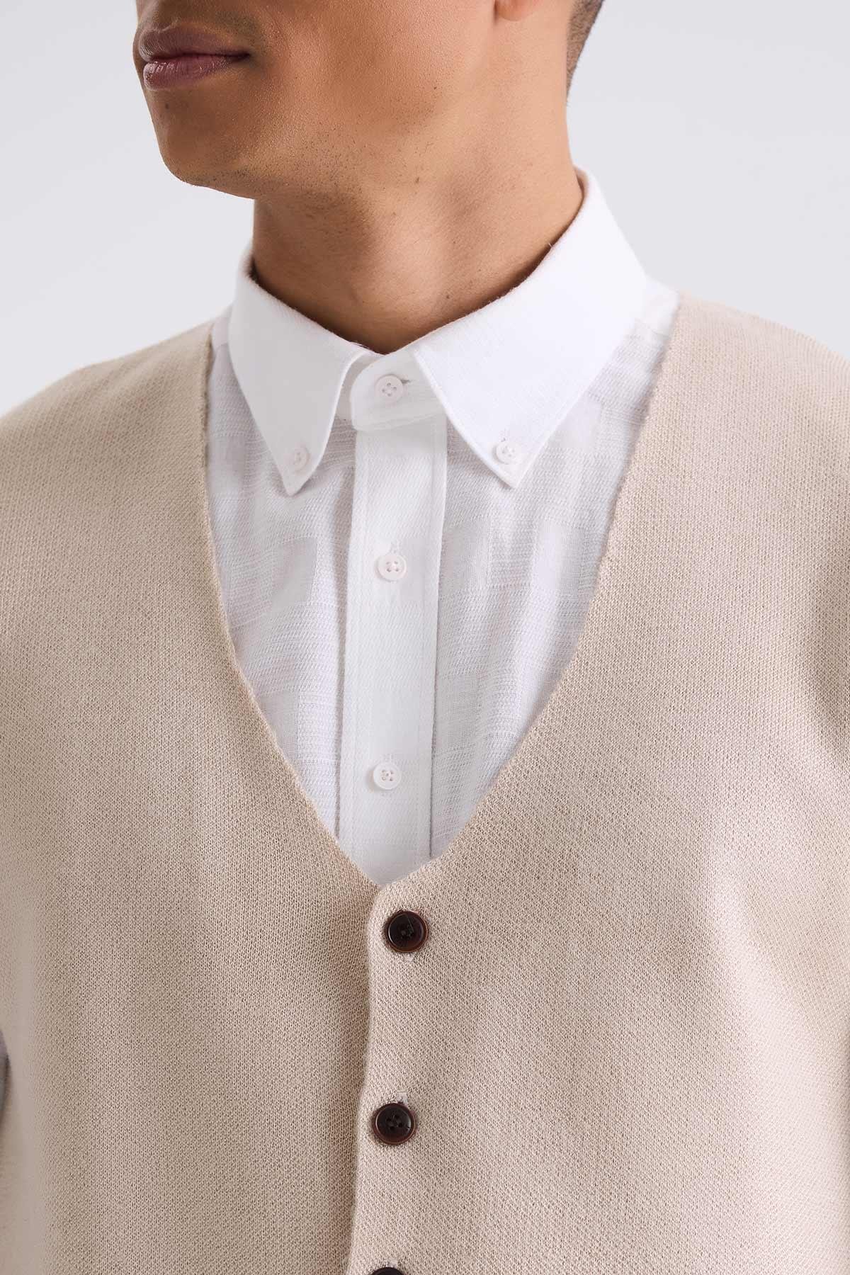 JAKAMEN Bej Slim Fit Düğmeli Triko Yelek görsel 3