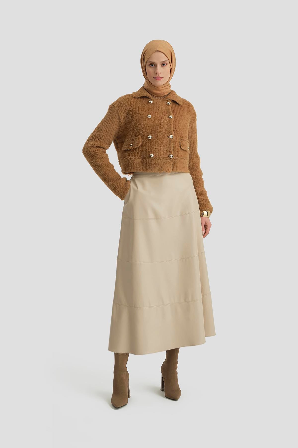 ARMİNE Tüylü Triko Ceket 24K5718 Camel görsel 4