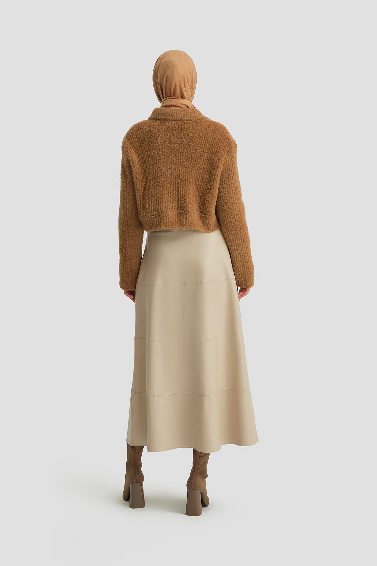ARMİNE Tüylü Triko Ceket 24K5718 Camel görsel 5