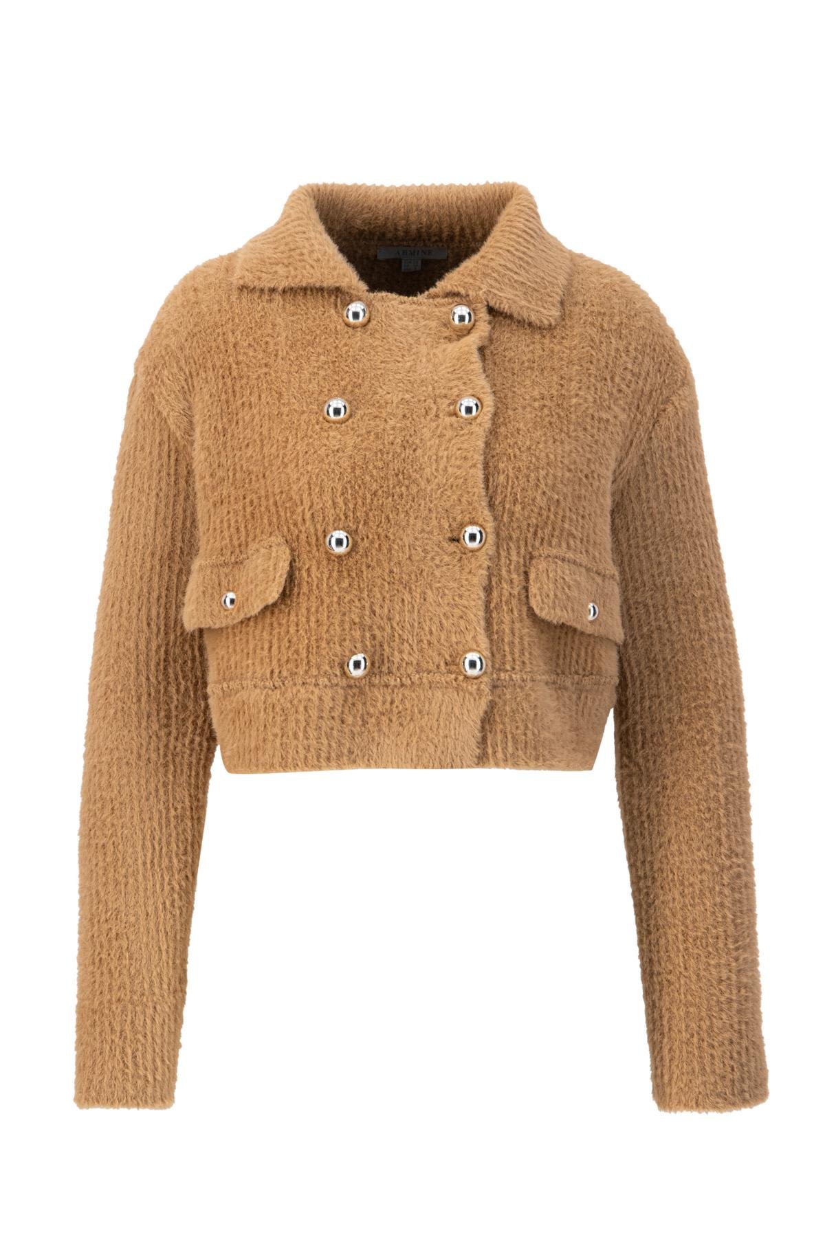 ARMİNE Tüylü Triko Ceket 24K5718 Camel görsel 6