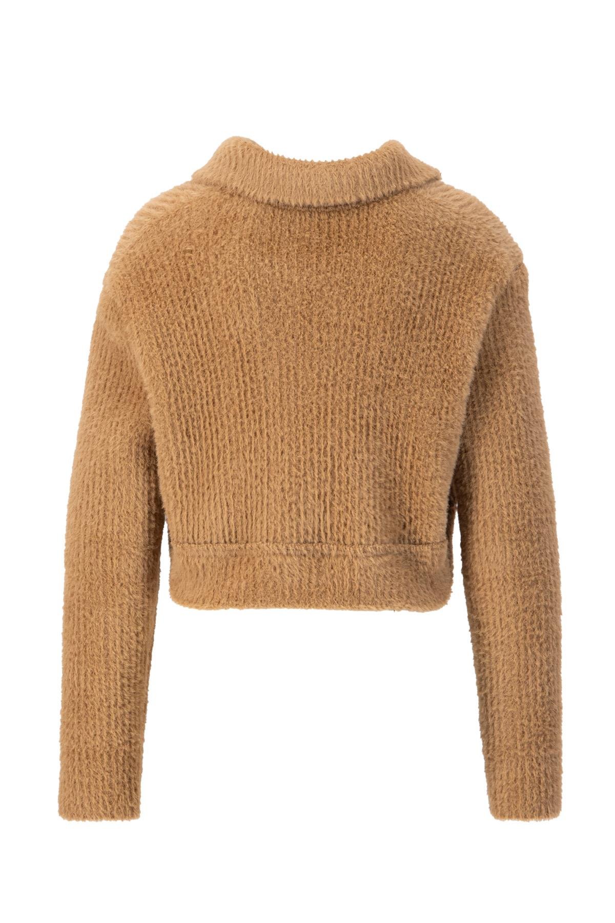 ARMİNE Tüylü Triko Ceket 24K5718 Camel görsel 7